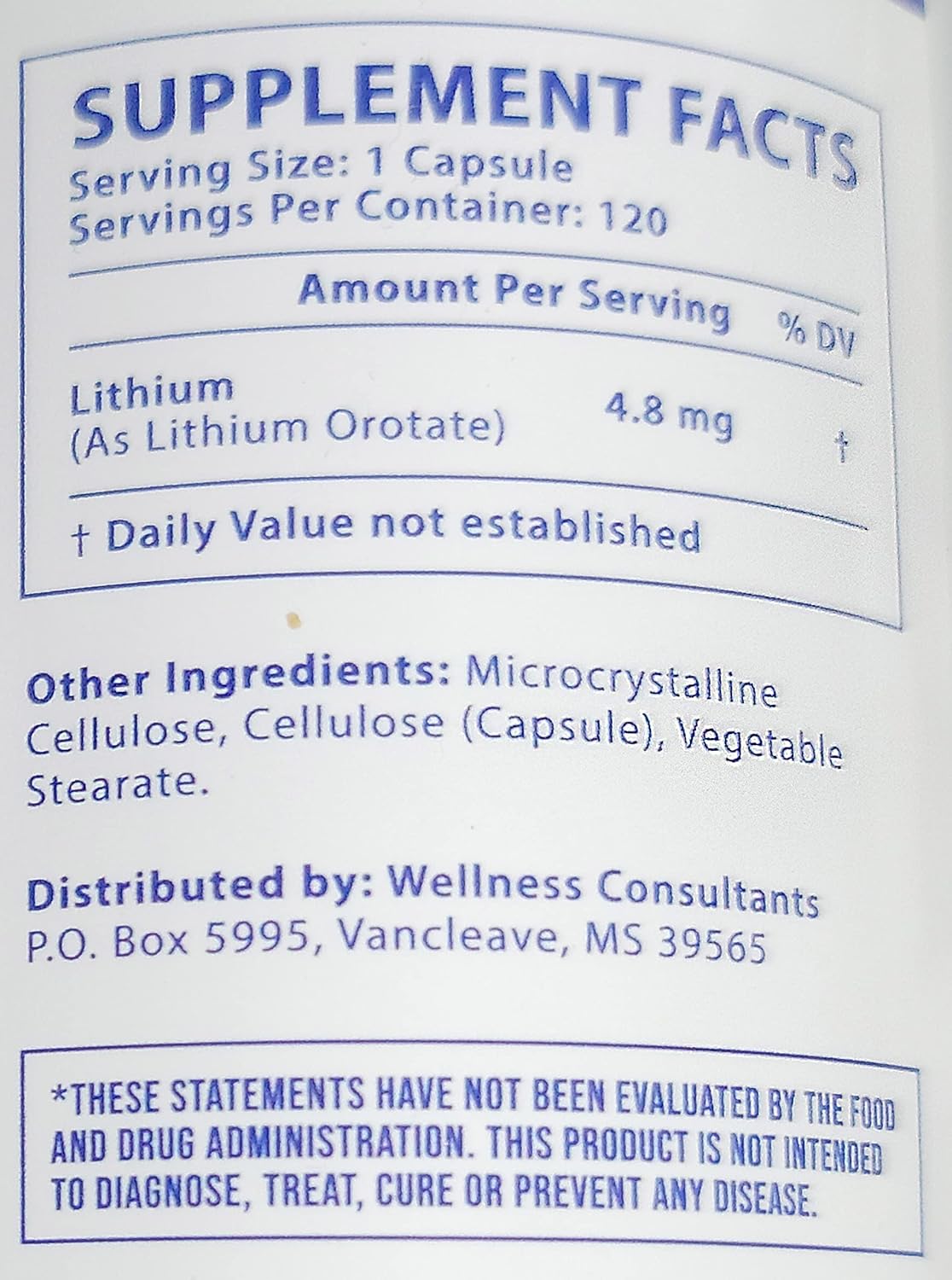 Lithium Orotate Capsules - 1.0 Count Detox Mineral Supplement for Wellness