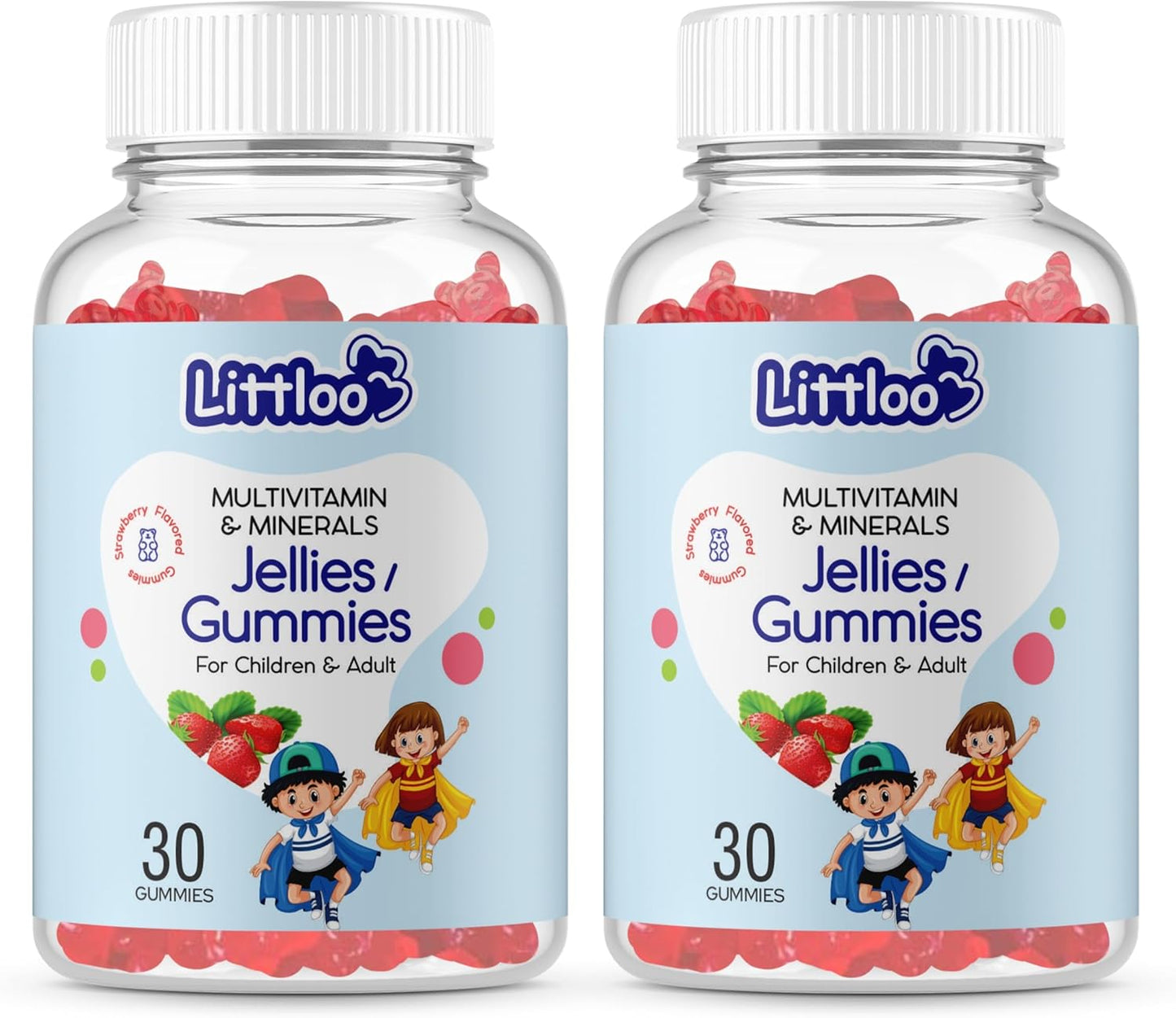 LITTLOO Kids Multivitamin Gummies: 60 Strawberry Flavoured Gummies for Energy & Immunity
