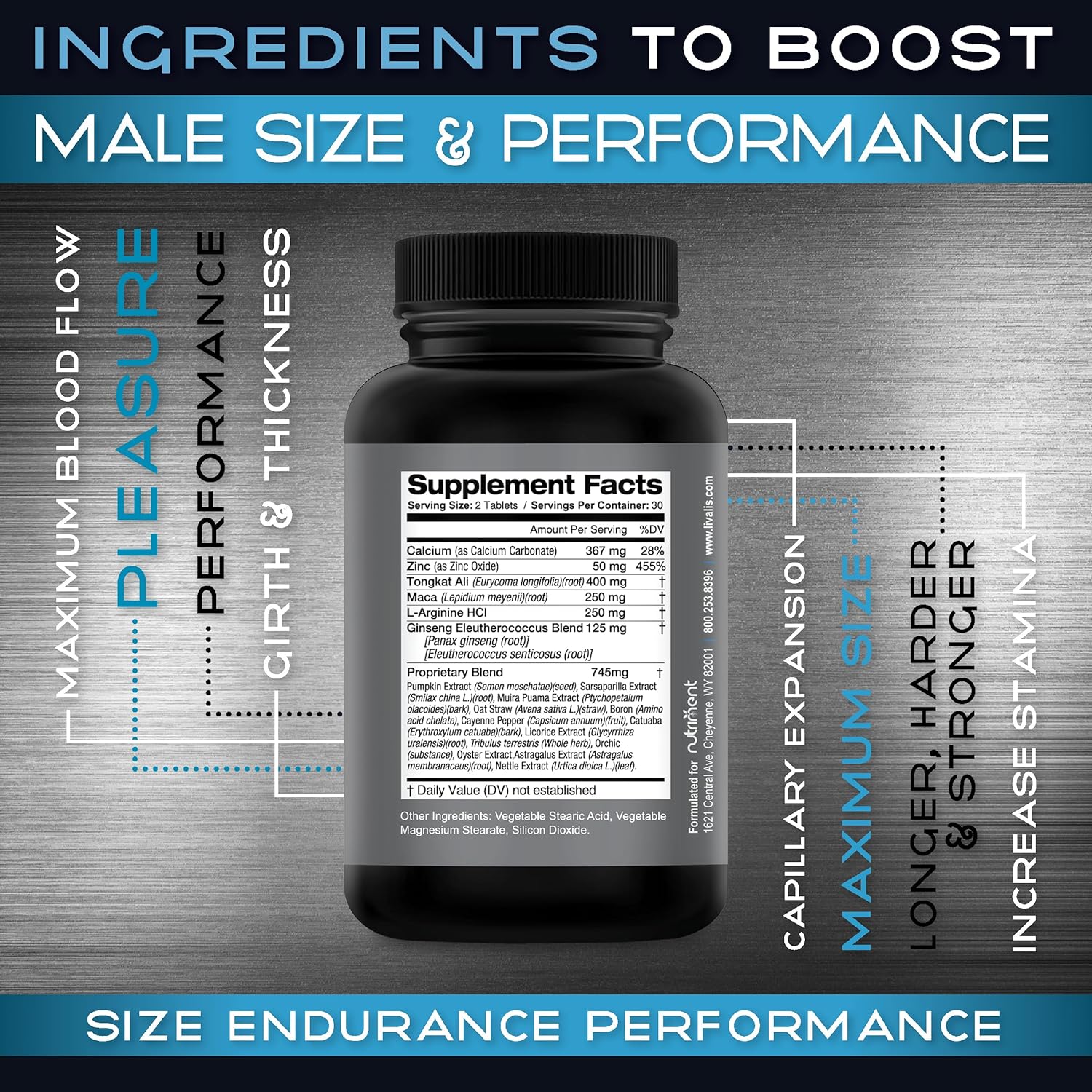 Livalis Male Enhancement Pills - Increase Size and Performance - Enlargement Formula for Men - Boost Length, Thickness, and Stamina - 3+ Inches in 90 Days - 60 Count