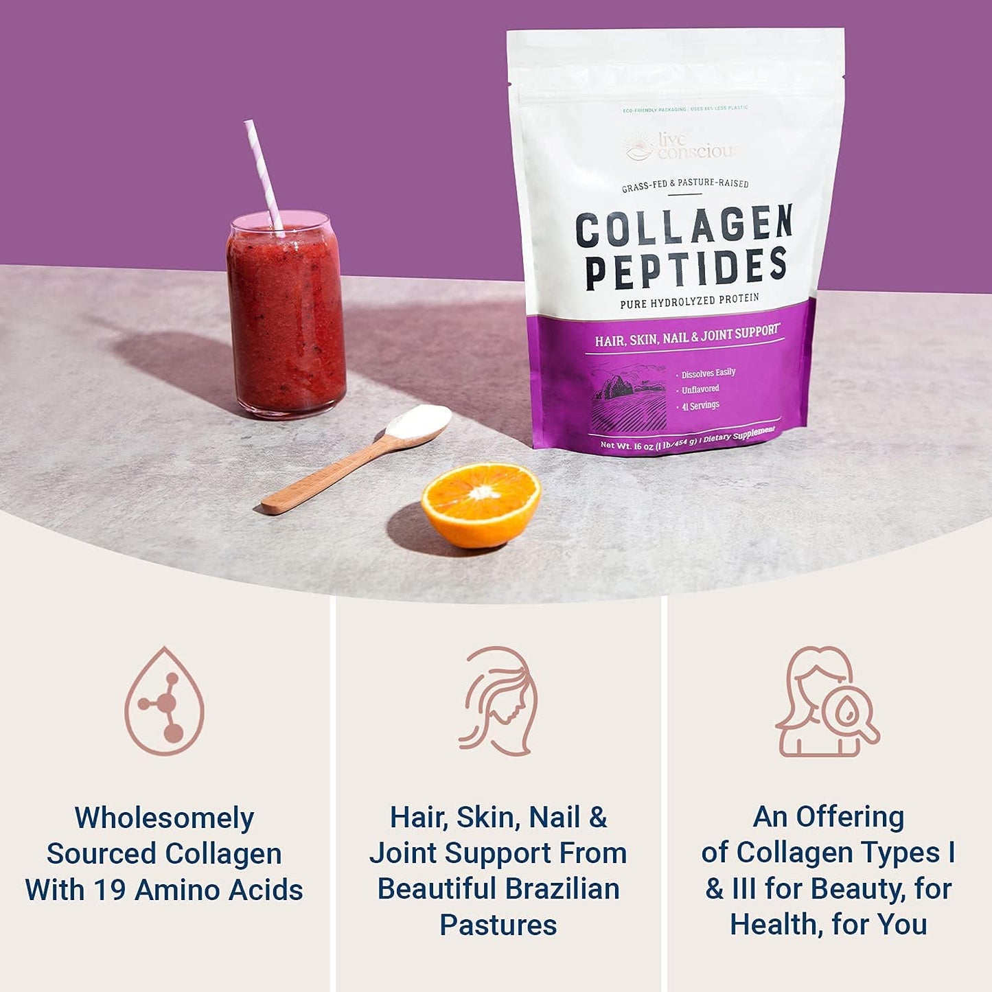 Live Conscious Collagen Peptides with MagWell: Hair, Skin, Nail, Joint, Bone, Heart, and Immune Support