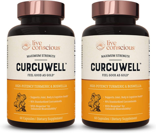 Live Conscious CurcuWell - Powerful Curcumin and Boswellia Supplement for Joint, Body, and Cognitive Health - 60 Days (2-Pack)