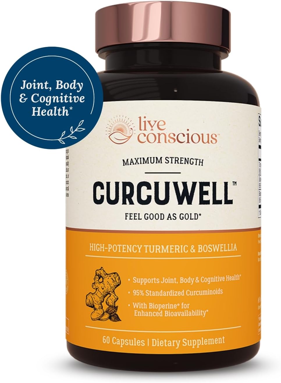 Live Conscious CurcuWell - Powerful Curcumin and Boswellia Supplement for Joint, Body, and Cognitive Health - 60 Days (2-Pack)