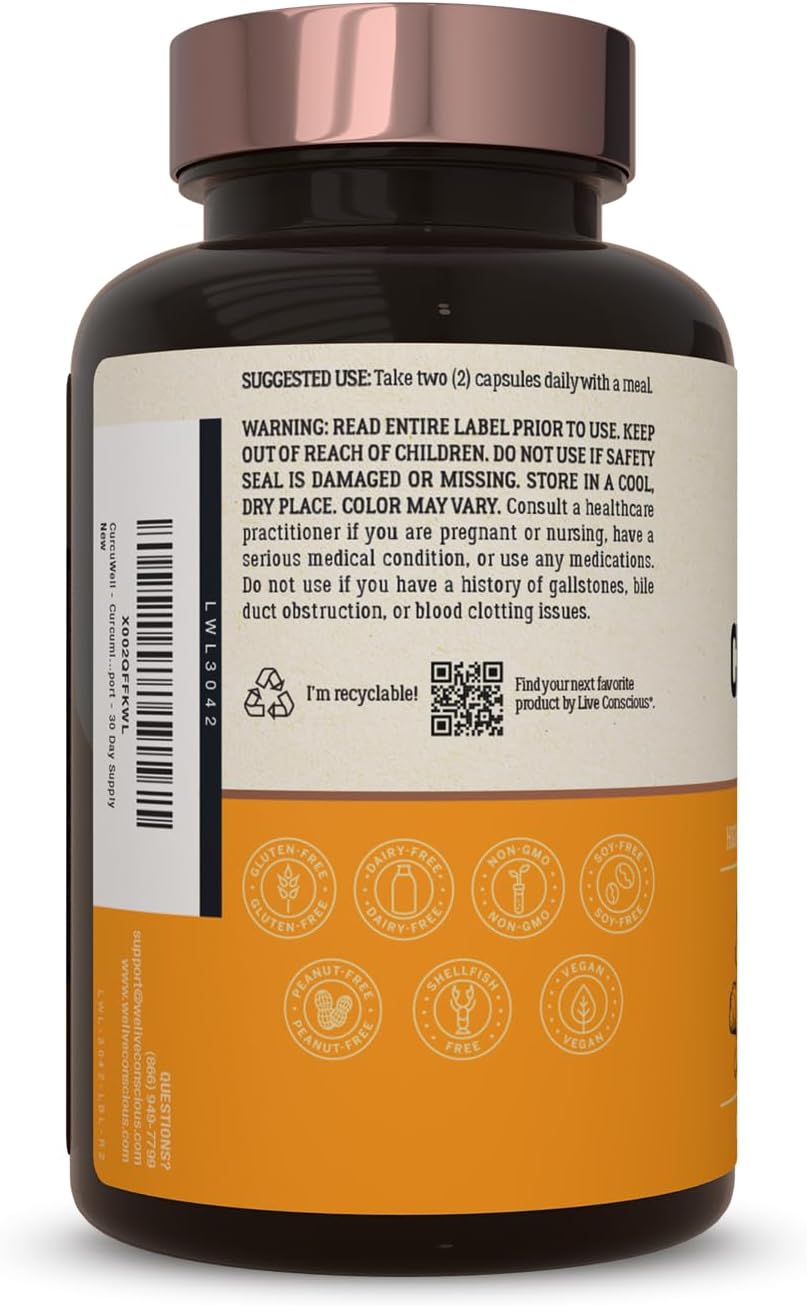Live Conscious CurcuWell - Powerful Curcumin and Boswellia Supplement for Joint, Body, and Cognitive Health - 60 Days (2-Pack)