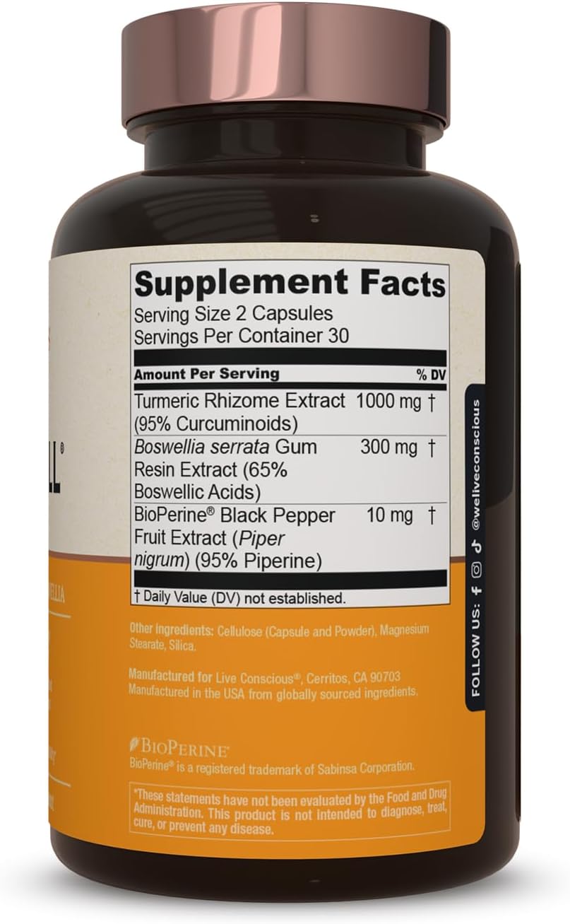 Live Conscious CurcuWell - Powerful Curcumin and Boswellia Supplement for Joint, Body, and Cognitive Health - 60 Days (2-Pack)
