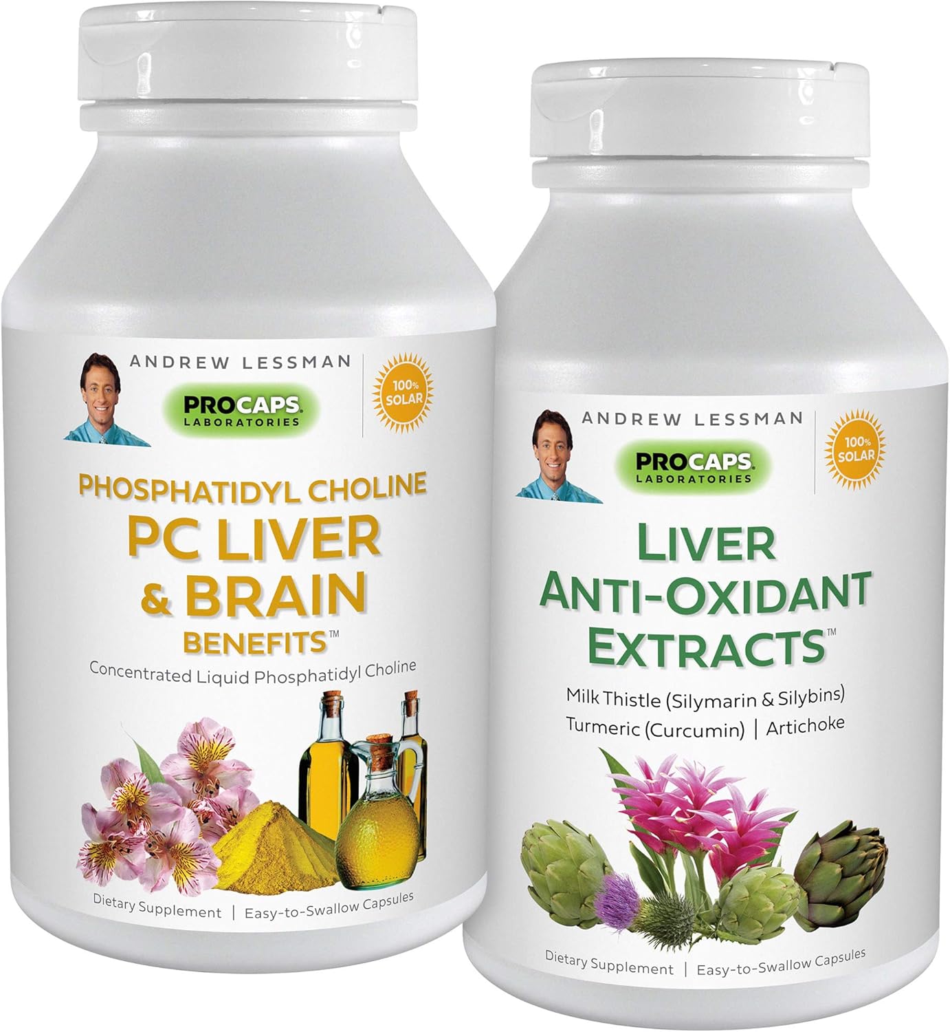 Liver and Brain Support Kit: 600 Capsules - Phosphatidyl Choline, Milk Thistle, Artichoke, Curcumin - Antioxidant Extracts for Healthy Liver and Brain