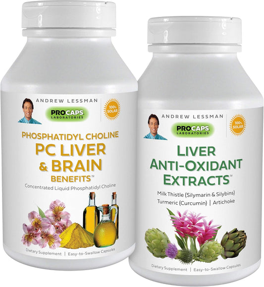 Liver and Brain Support Kit: 600 Capsules - Phosphatidyl Choline, Milk Thistle, Artichoke, Curcumin - Antioxidant Extracts for Healthy Liver and Brain
