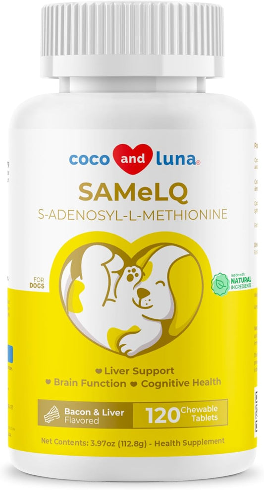 Liver and Brain Support Supplement for Dogs - 120 Chewable Tablets - S-Adenosyl-L-Methionine Formula - Promotes Cognitive Function and Liver Health