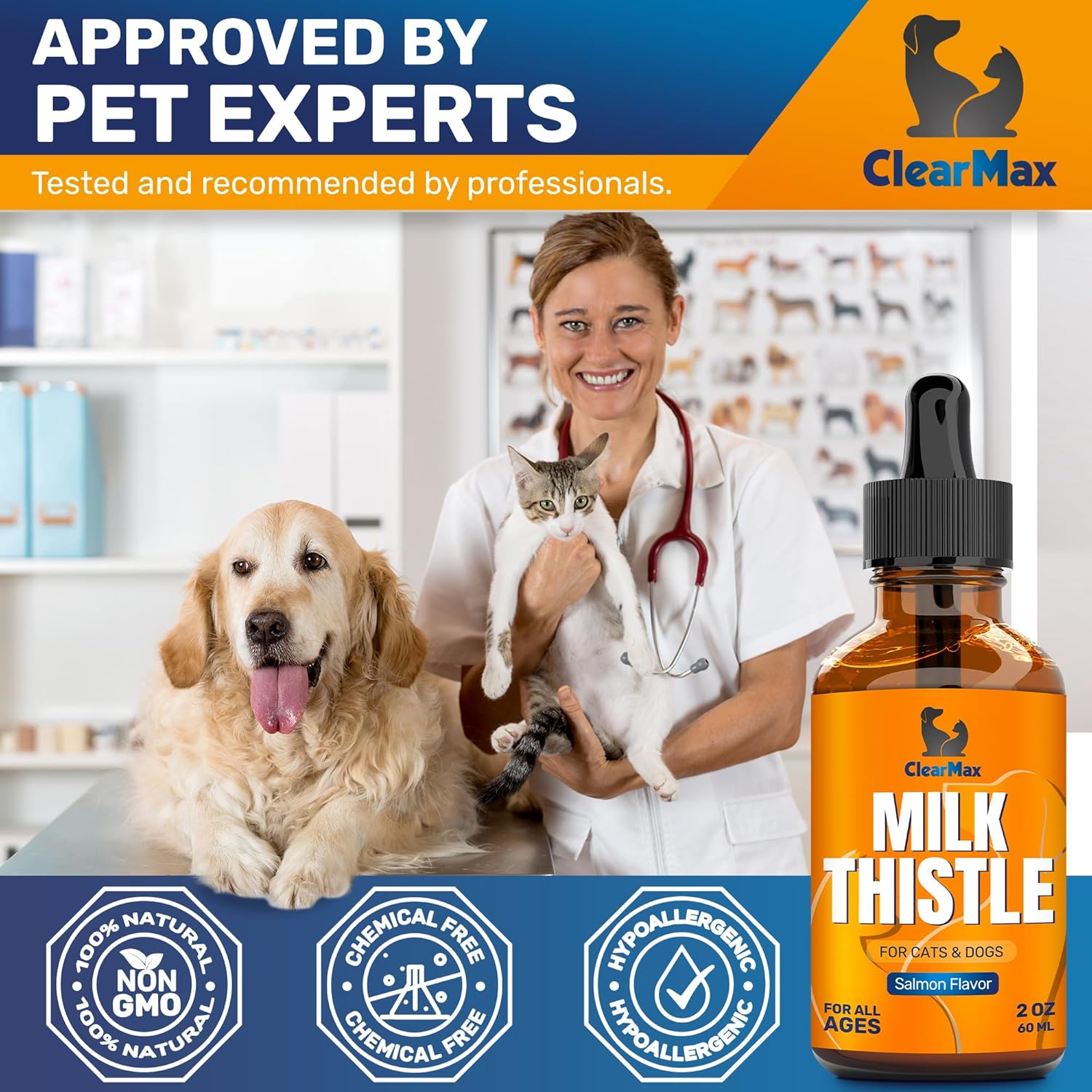 Liver and Kidney Support Supplement for Dogs and Cats - Clear Max Milk Thistle Formula - 2Oz Bottle
