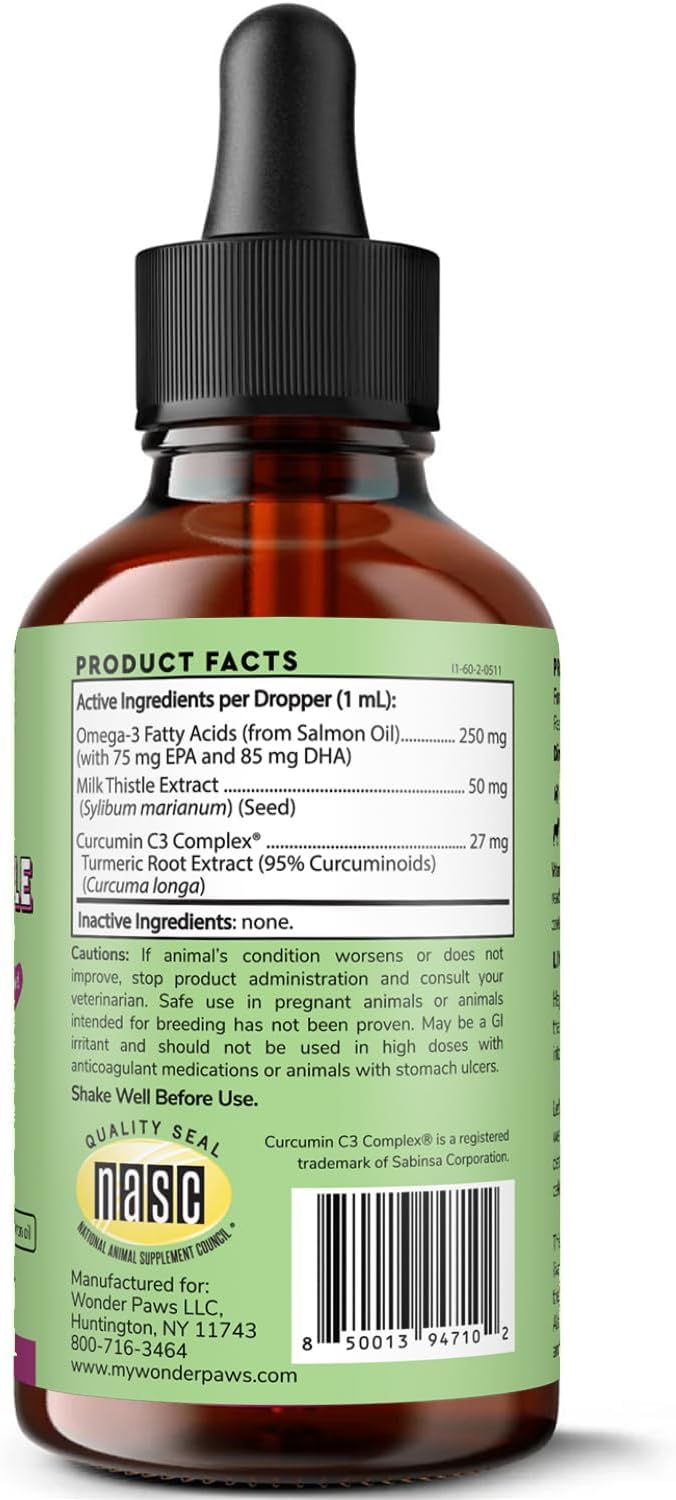 Liver and Kidney Support Supplement for Dogs with Milk Thistle, Wild Alaskan Salmon Oil, and Curcumin - Detox and Hepatic Support - Omega 3 EPA & DHA - 2 Oz