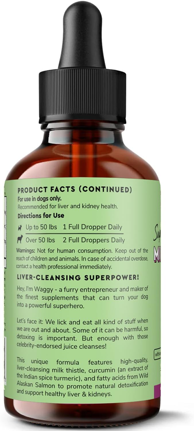 Liver and Kidney Support Supplement for Dogs with Milk Thistle, Wild Alaskan Salmon Oil, and Curcumin - Detox and Hepatic Support - Omega 3 EPA & DHA - 2 Oz