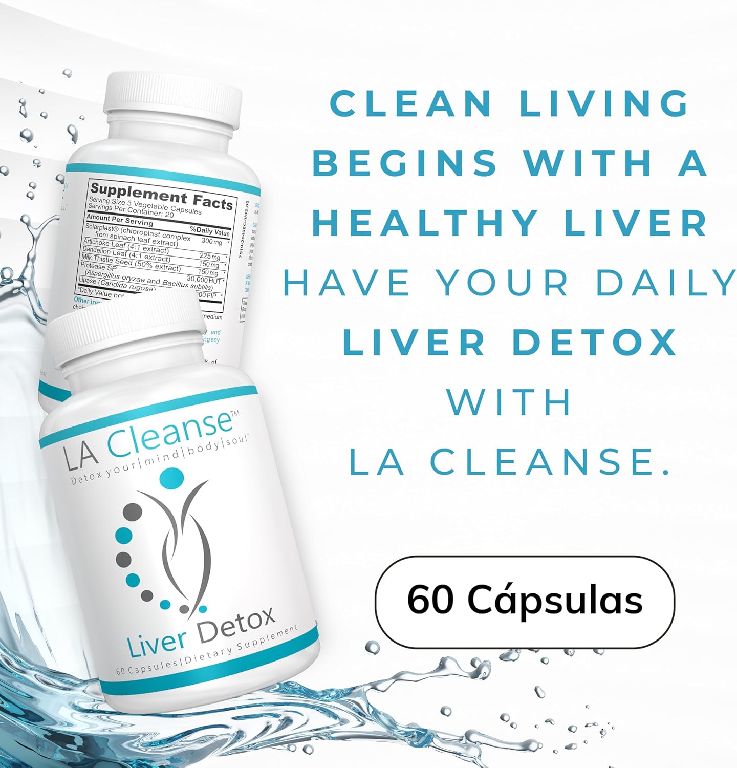 Liver Cleanse Detox Capsules - 60 ct, 300mg Solarplast Spinach Leaf Extract, Artichoke Leaf, Milk Thistle Seed for Detox & Digestion