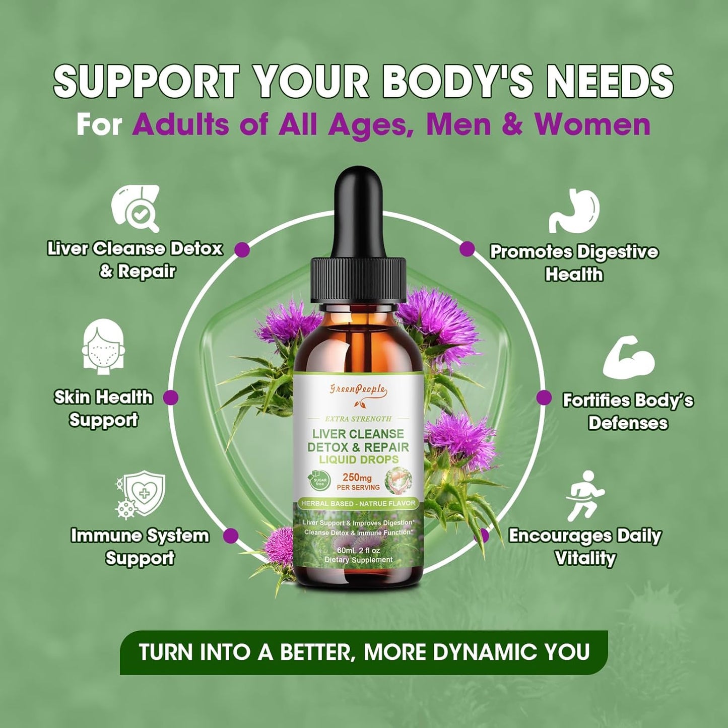 Liver Cleanse Detox Drops - Liver Supplement with Milk Thistle, Artichoke, and Dandelion - 16x Potent Herb-Nutrients - 2Fl Oz