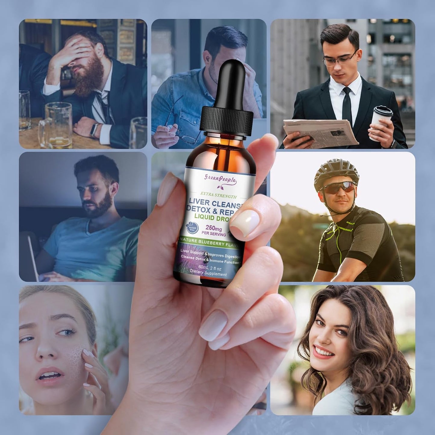 Liver Cleanse Detox Drops with Milk Thistle, Artichoke, and Dandelion - 16x Potent Liver Support Supplement - 2Fl Oz Blueberry Flavor