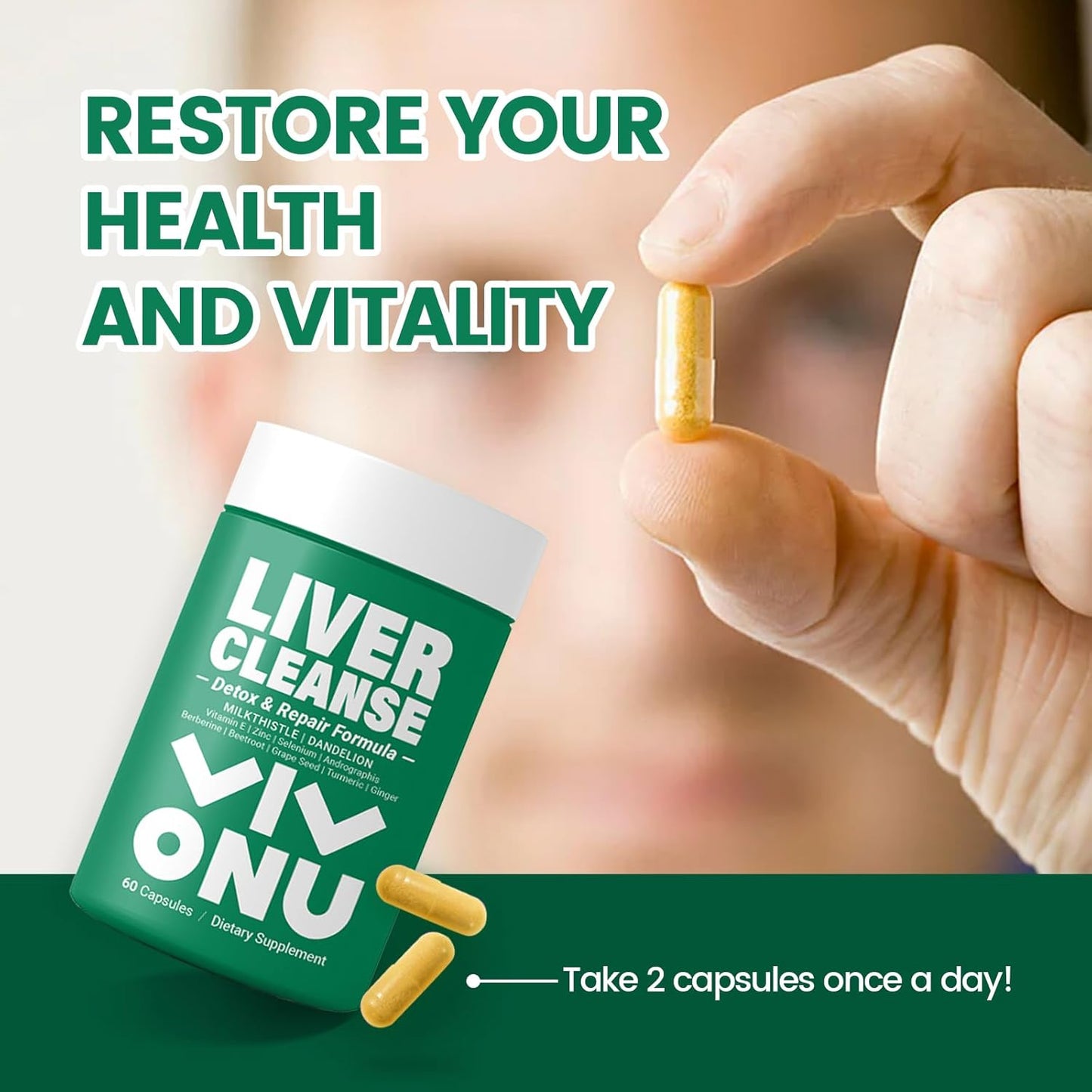 Liver Cleanse & Detox Formula with Milk Thistle & Natural Ingredients - 60 Capsules - Supports Liver Health & Repair