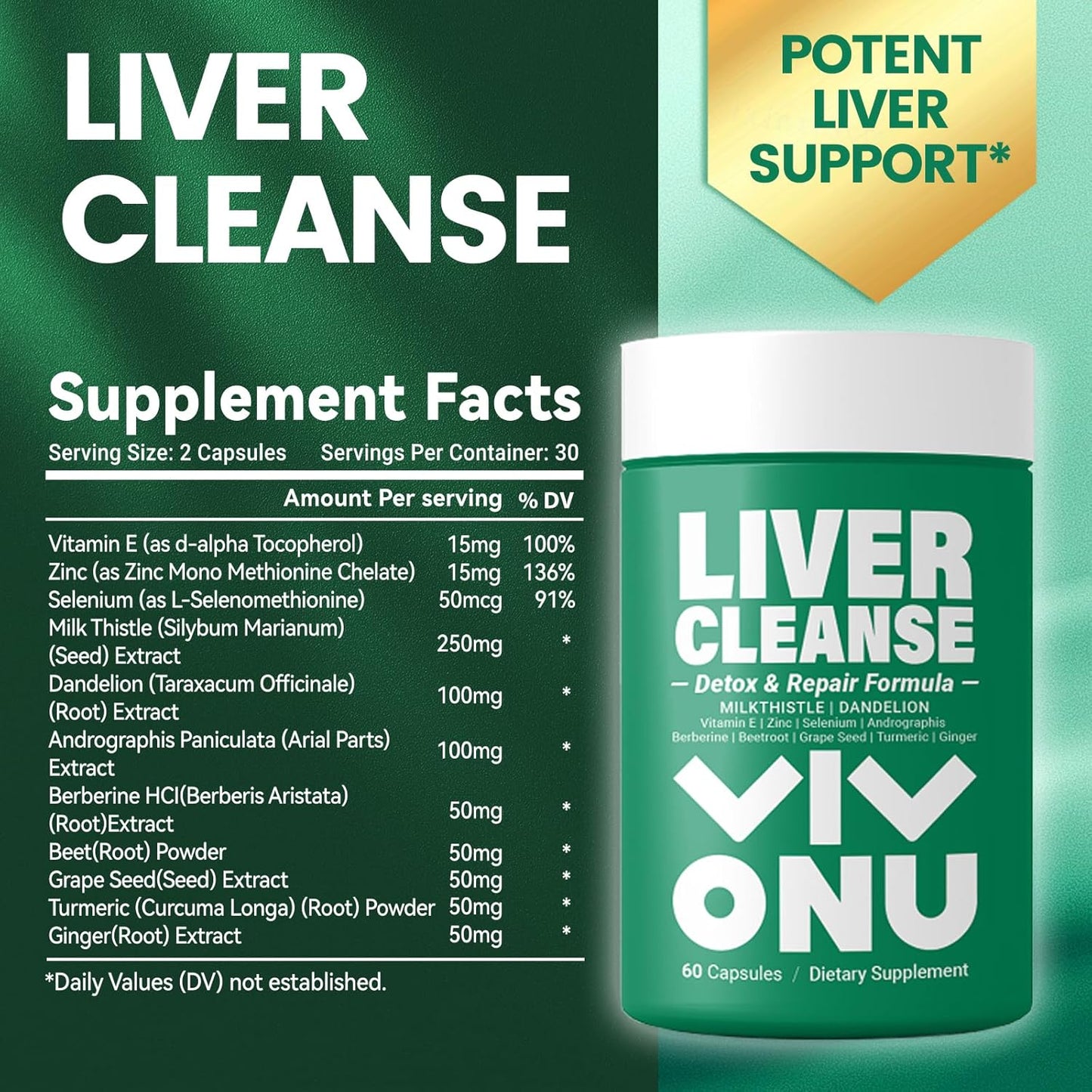 Liver Cleanse & Detox Formula with Milk Thistle & Natural Ingredients - 60 Capsules - Supports Liver Health & Repair