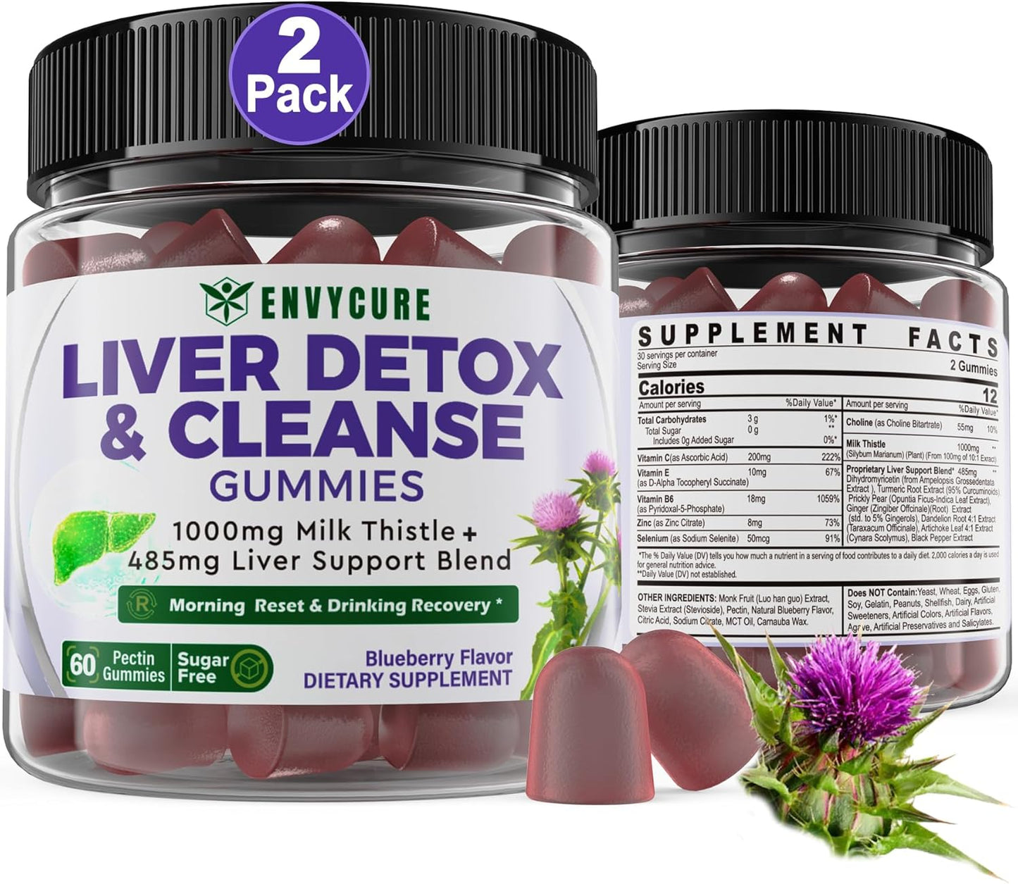 Liver Cleanse Detox Gummies with Milk Thistle 1000mg - Herbal Liver Supplement for Men & Women, Vegan, 120 Count