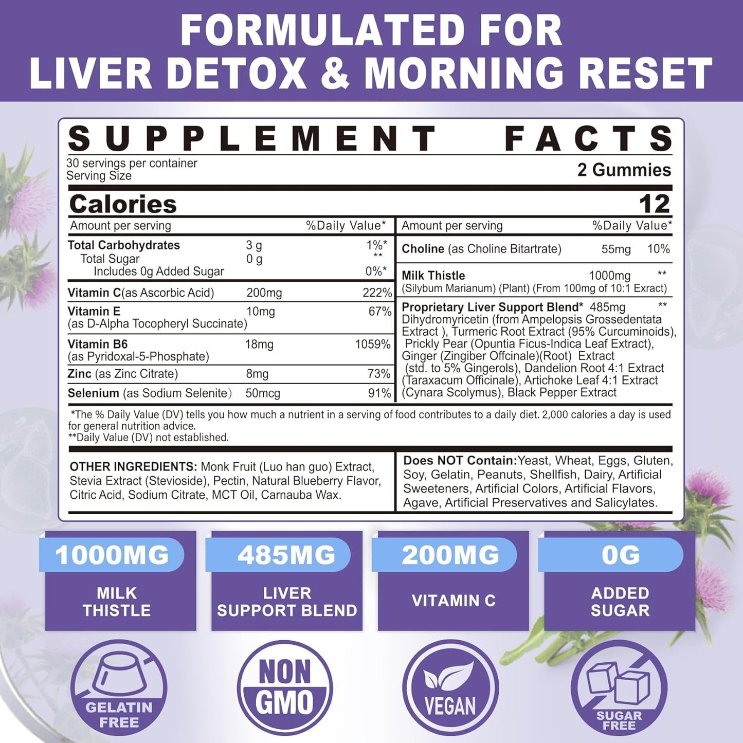 Liver Cleanse Detox Gummies with Milk Thistle 1000mg - Herbal Liver Supplement for Men & Women, Vegan, 120 Count