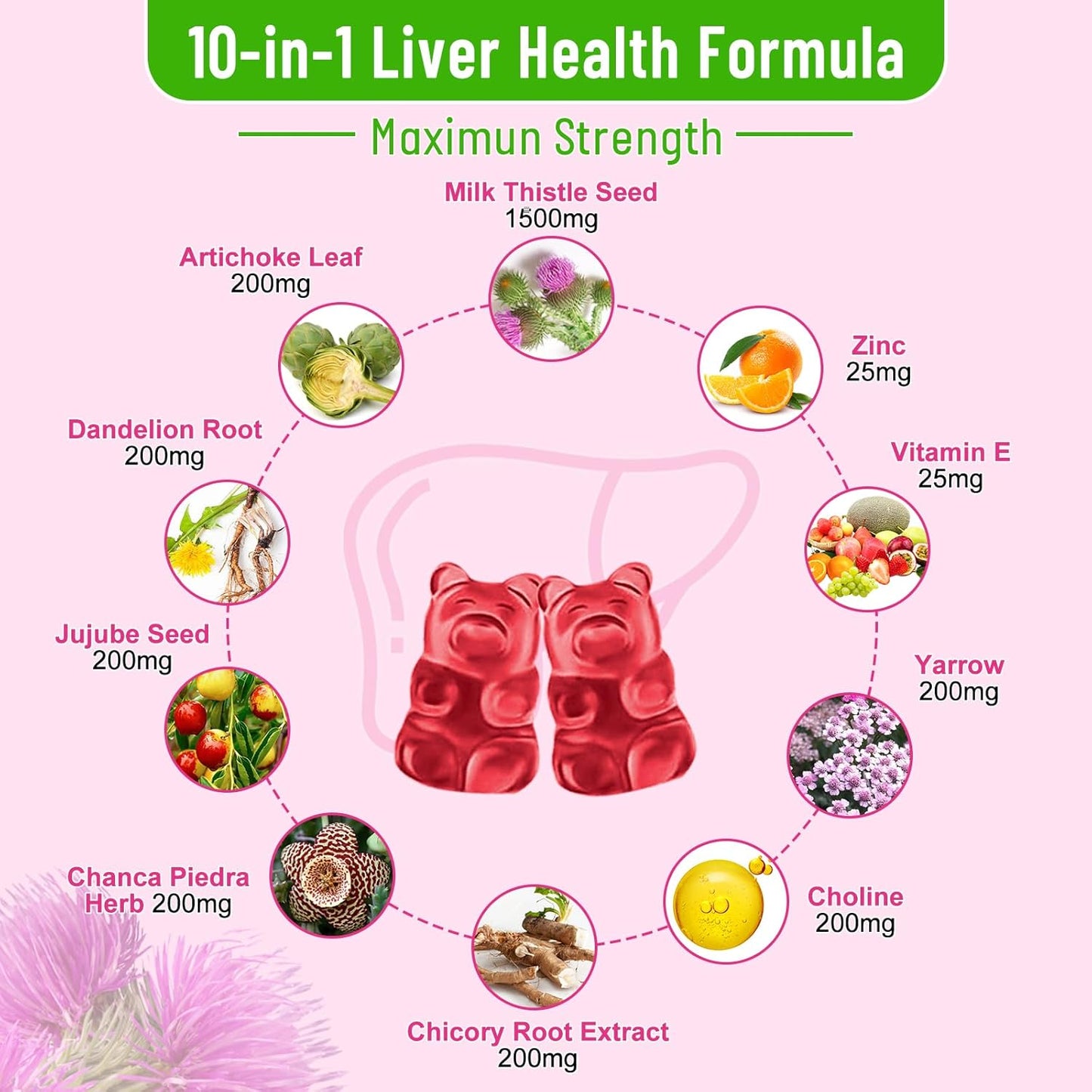 Liver Cleanse Detox Gummies with Milk Thistle, Dandelion Root, Turmeric, Artichoke - 10-in-1 Herbal Formula for Optimal Liver Function - Mixed Berry Flavor - Digestive Health Support