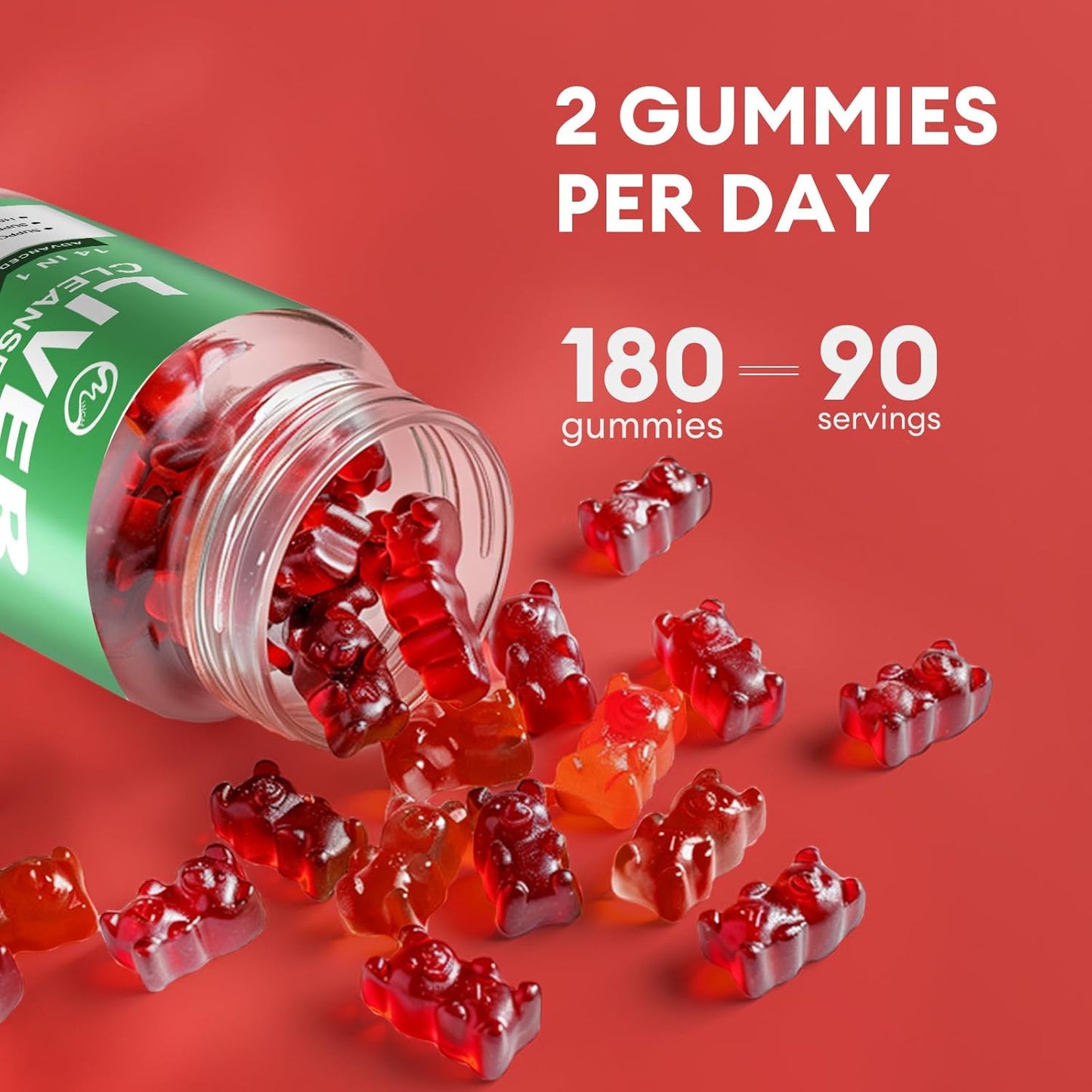 Liver Cleanse Detox Gummies with Milk Thistle, Dandelion, and Glutathione - 2000mg Liver Health Support Supplement, Sugar Free, 2 Pack, 180 Count, Raspberry Flavor