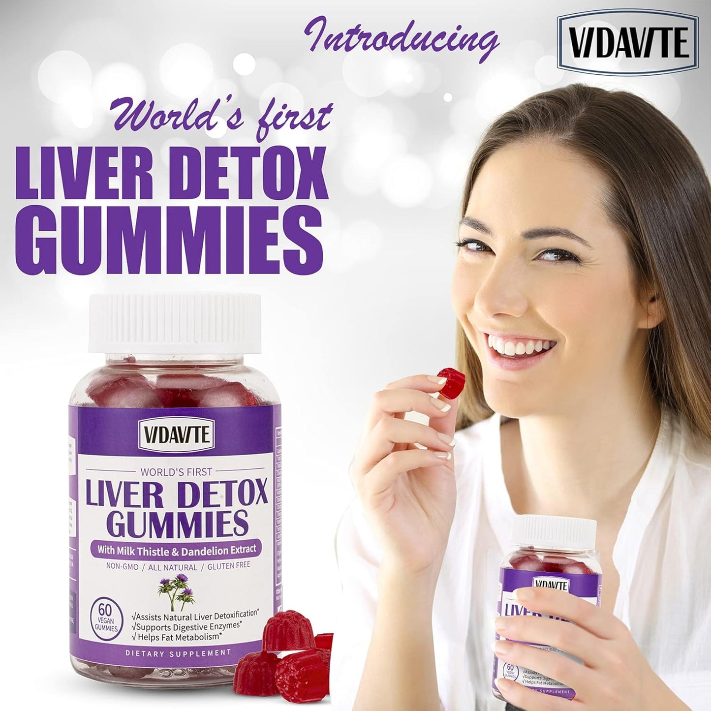 Liver Cleanse Detox Gummies with Silymarin, Artichoke, Dandelion & 20+ Herbs - 1500mg Supplement for Liver Support - Vegan (60 Gummies)