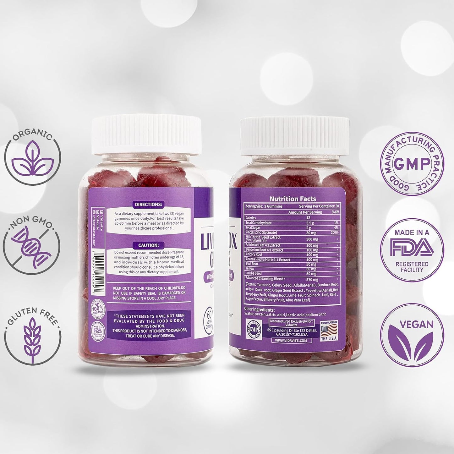 Liver Cleanse Detox Gummies with Silymarin, Artichoke, Dandelion & 20+ Herbs - 1500mg Supplement for Liver Support - Vegan (60 Gummies)