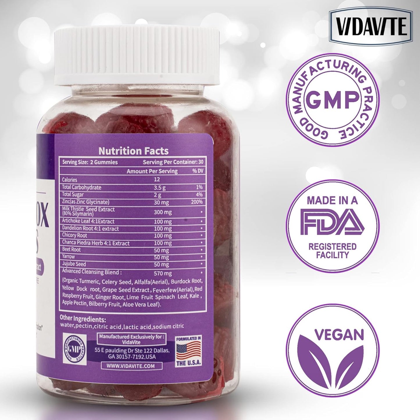 Liver Cleanse Detox Gummies with Silymarin, Artichoke, Dandelion & 20+ Herbs - 1500mg Supplement for Liver Support - Vegan (60 Gummies)