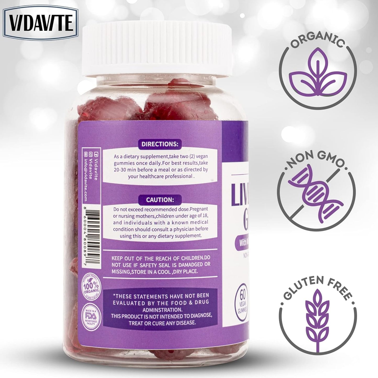 Liver Cleanse Detox Gummies with Silymarin, Artichoke, Dandelion & 20+ Herbs - 1500mg Supplement for Liver Support - Vegan (60 Gummies)