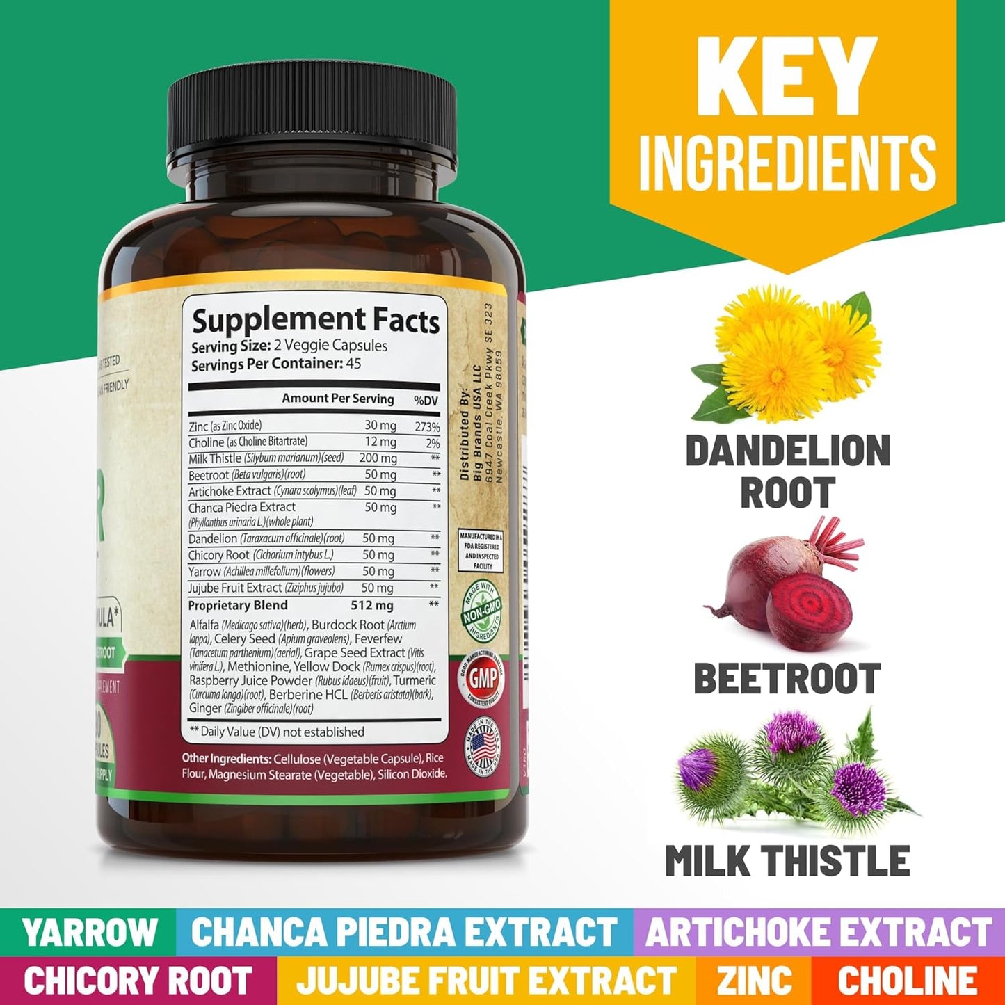 Liver Cleanse Detox & Repair Formula - Organic Support Supplement for Men and Women - 90 Pills for Liver Repair & Detox - 512mg (45-Day Supply)