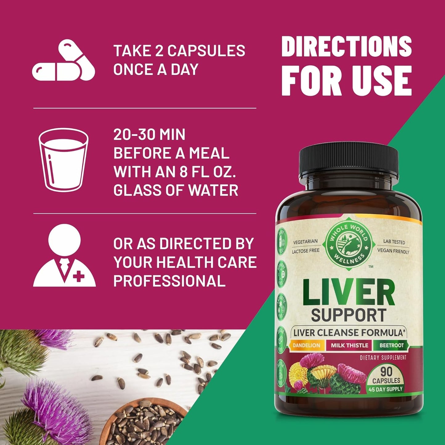 Liver Cleanse Detox & Repair Formula - Organic Support Supplement for Men and Women - 90 Pills for Liver Repair & Detox - 512mg (45-Day Supply)