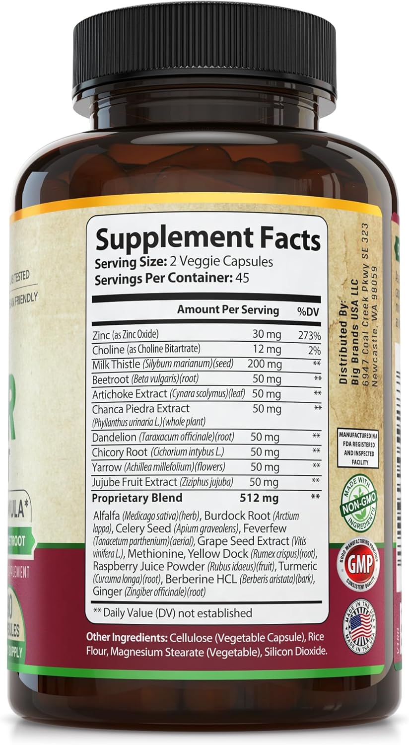 Liver Cleanse Detox & Repair Formula - Organic Support Supplement for Men and Women - 90 Pills for Liver Repair & Detox - 512mg (45-Day Supply)