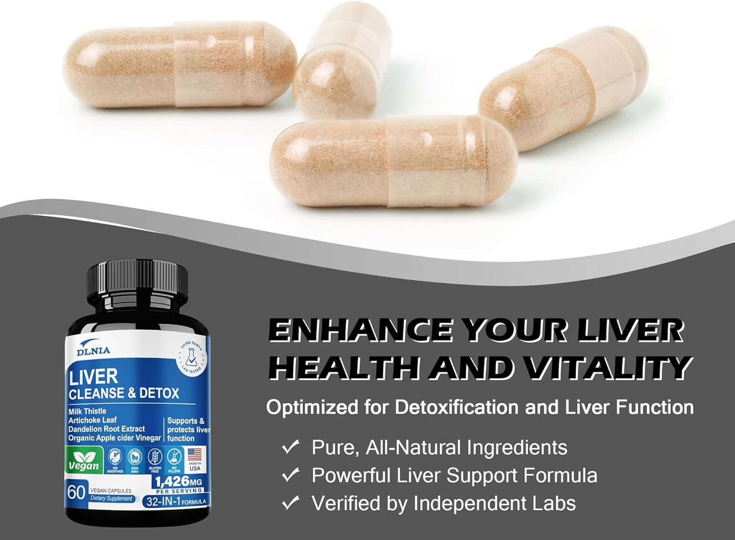 Liver Cleanse Detox & Repair Formula with Apple Cider Vinegar, Milk Thistle, Artichoke, Dandelion - Non-GMO Vegan Liver Support Supplement