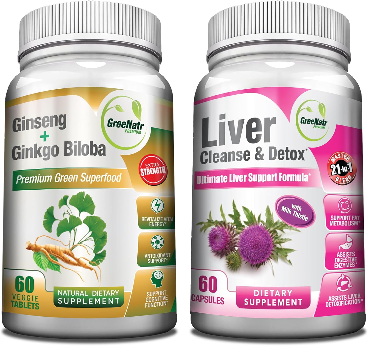 Liver Cleanse Detox & Repair Formula with Panax Ginseng & Ginkgo Biloba - Boost Vitality & Well-Being by GreeNatr