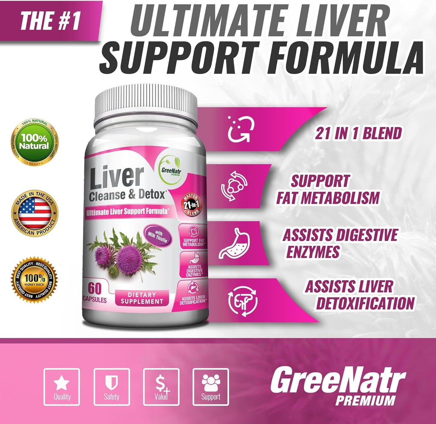Liver Cleanse Detox & Repair Formula with Panax Ginseng & Ginkgo Biloba - Boost Vitality & Well-Being by GreeNatr