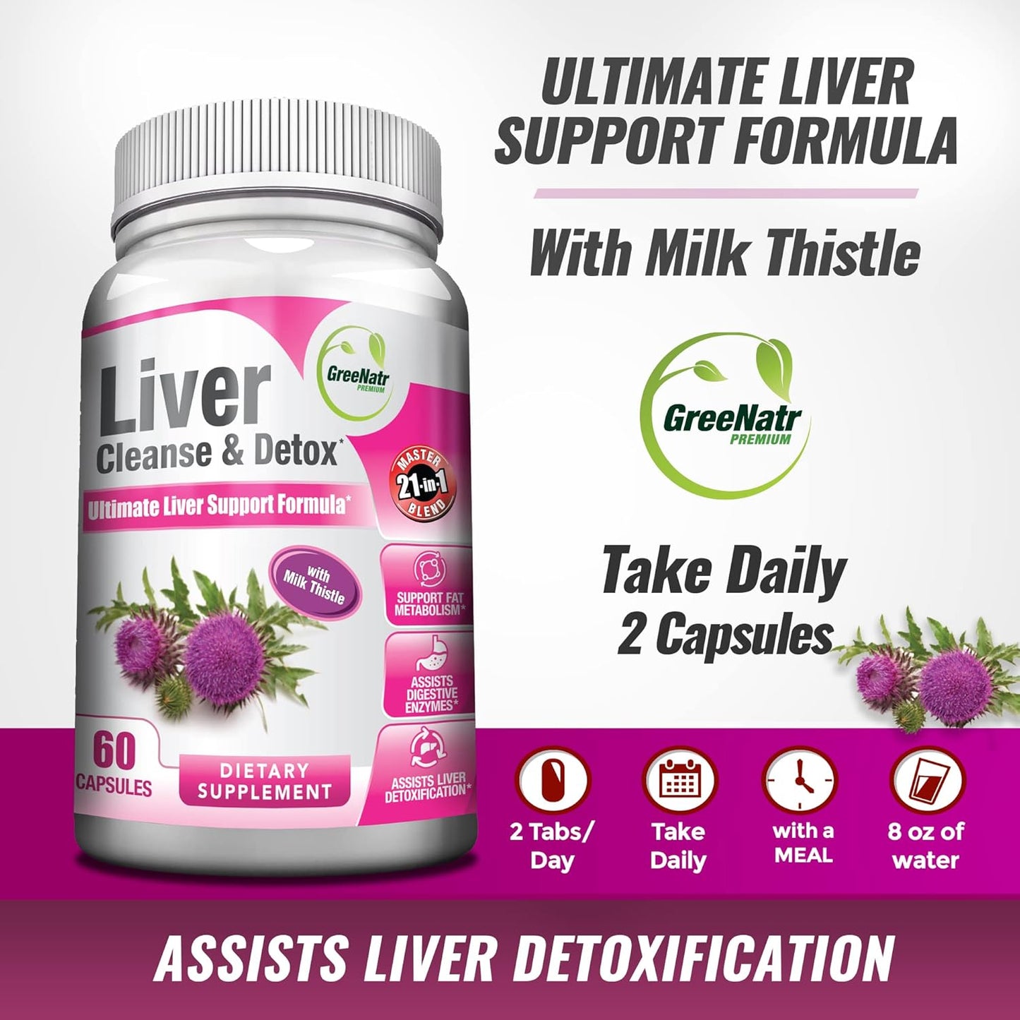 Liver Cleanse Detox & Repair Formula with Panax Ginseng & Ginkgo Biloba - Boost Vitality & Well-Being by GreeNatr