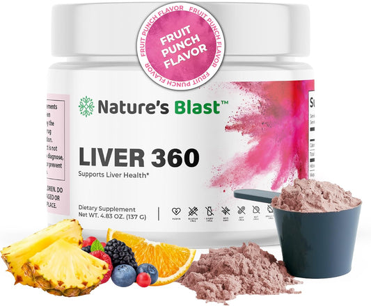 Liver Cleanse Detox & Repair Powder Supplement with Artichoke, Turmeric, and Milk Thistle - Fruit Punch Flavor, NATURES BLAST Liver 360, 1 Bottle