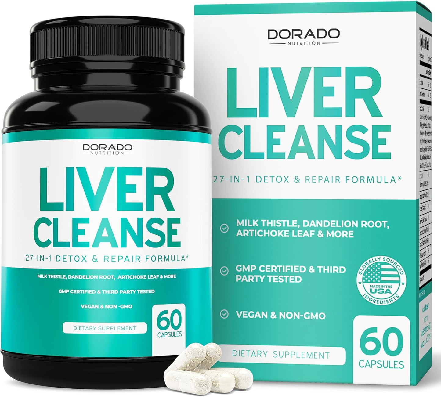 Liver Cleanse Detox & Repair Supplement - 27-in-1 Formula with Milk Thistle, Dandelion, Turmeric - Liver Detox Support - Vegan, USA Made (60 Count)