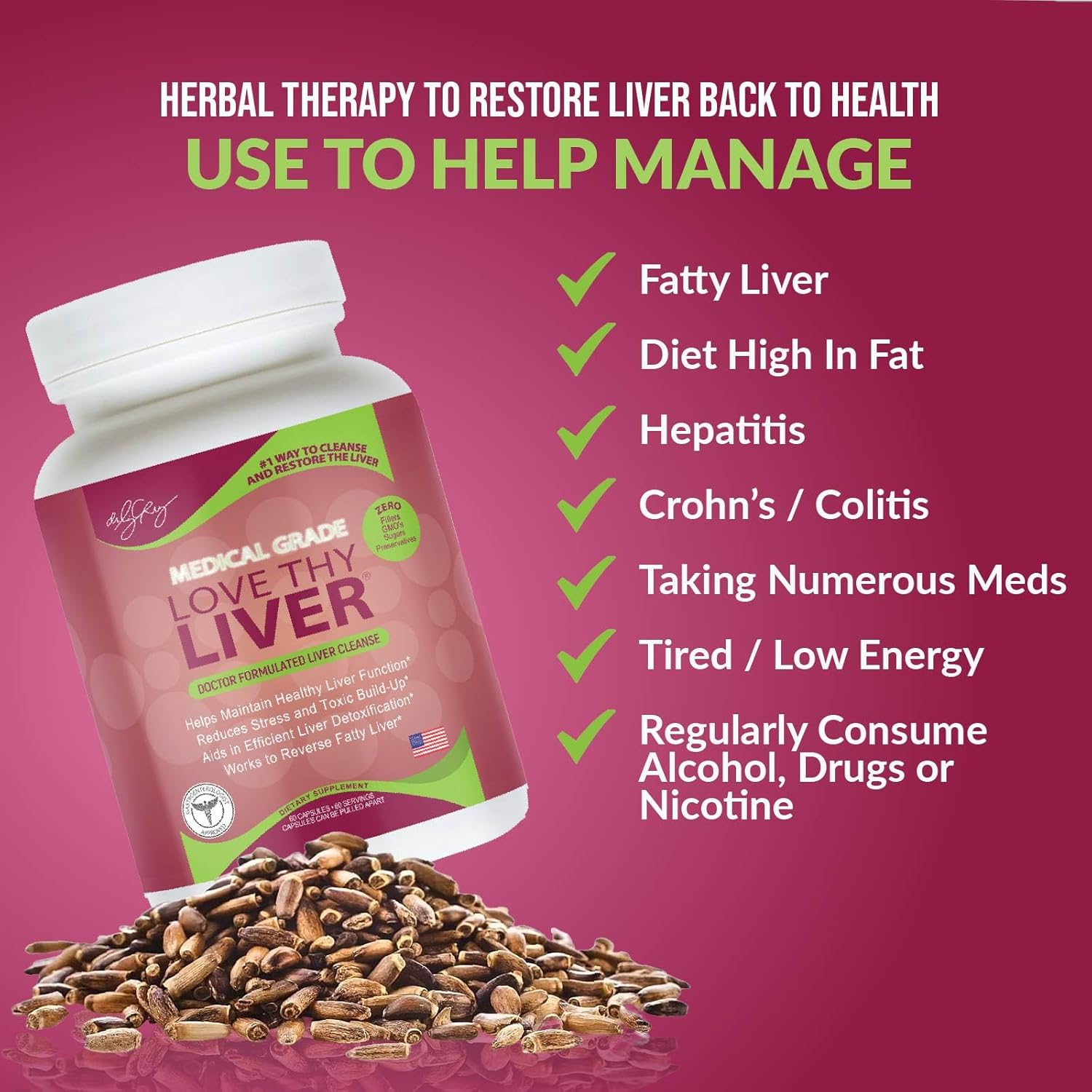 Liver Cleanse Detox & Repair Supplement - Enzymes, Herbs, Nutritive Ingredients - 60 Veggie Capsules - Dr. Liz Cruz Love Thy Liver