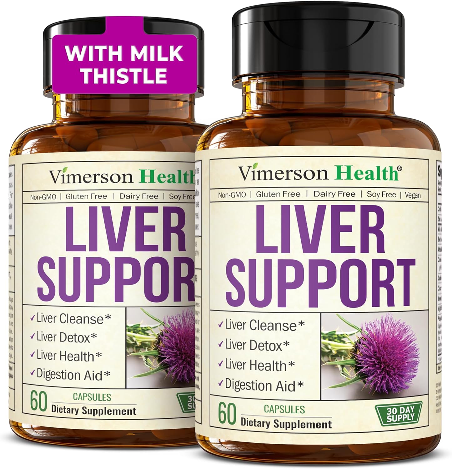 Liver Cleanse Detox & Repair Supplement with Milk Thistle, Choline, Artichoke, Chicory, Dandelion Root - 2-Pack for Liver Health