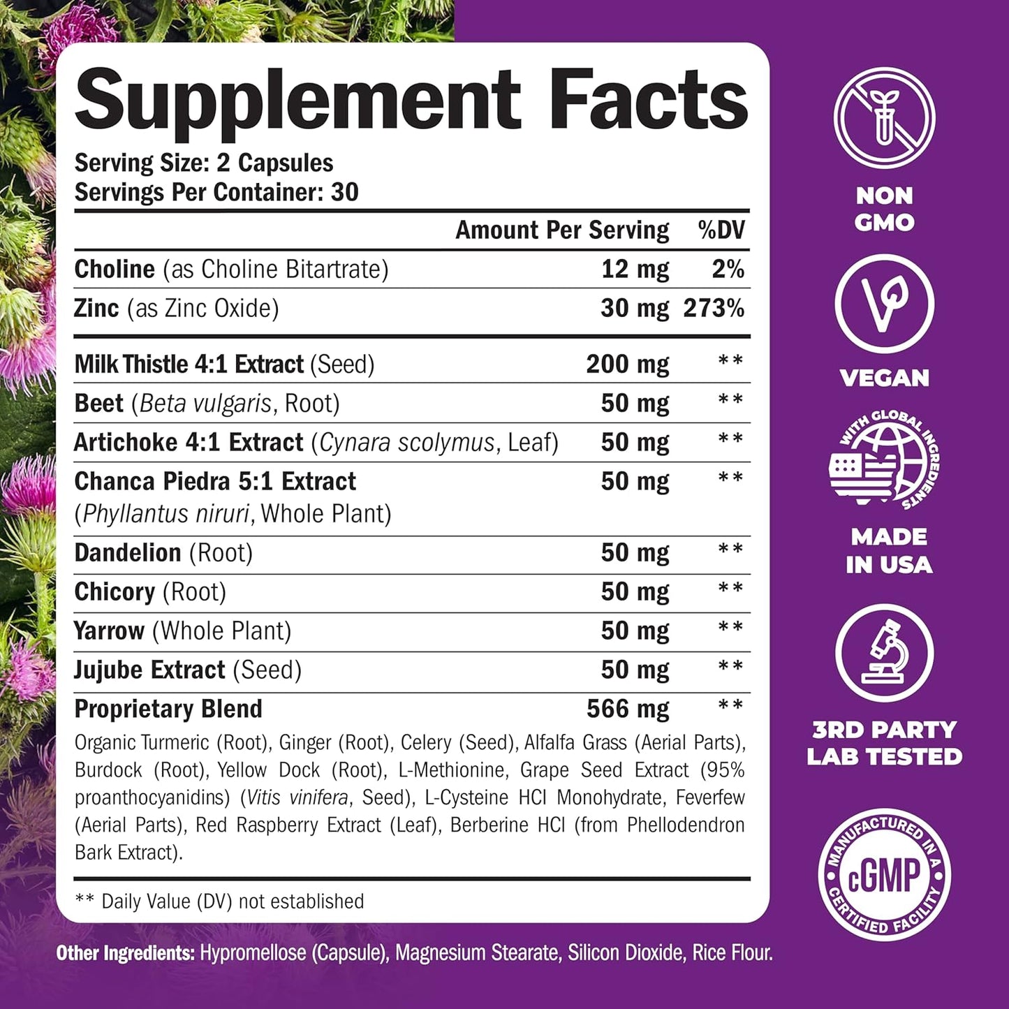 Liver Cleanse Detox & Repair Supplement with Milk Thistle, Choline, Artichoke, Chicory, Dandelion Root - 2-Pack for Liver Health