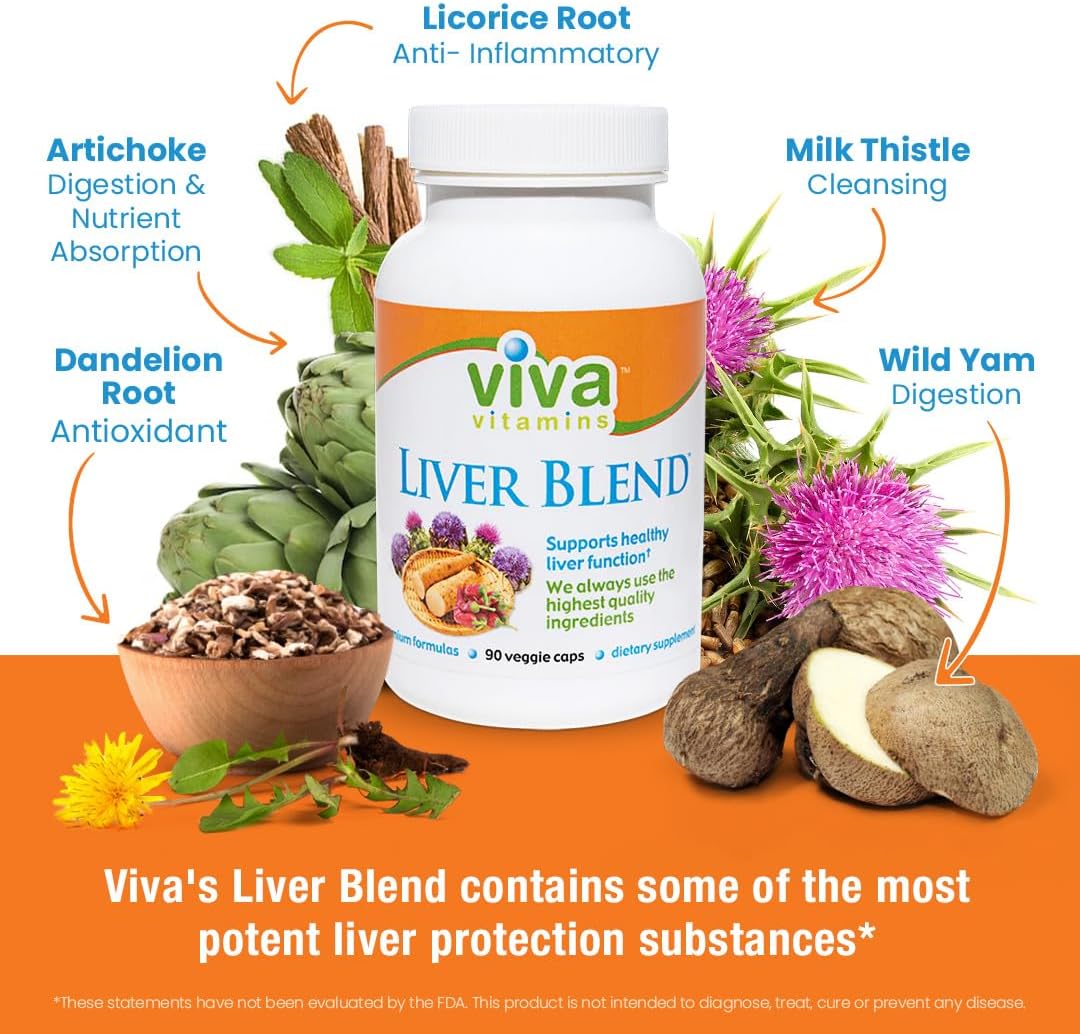 Liver Cleanse Detox & Repair Supplement with Milk Thistle & Artichoke Extract - Viva Vitamins Liver Blend for Optimal Liver Support, Vegan, Gluten Free, Non-GMO, 90 Veggie Caps