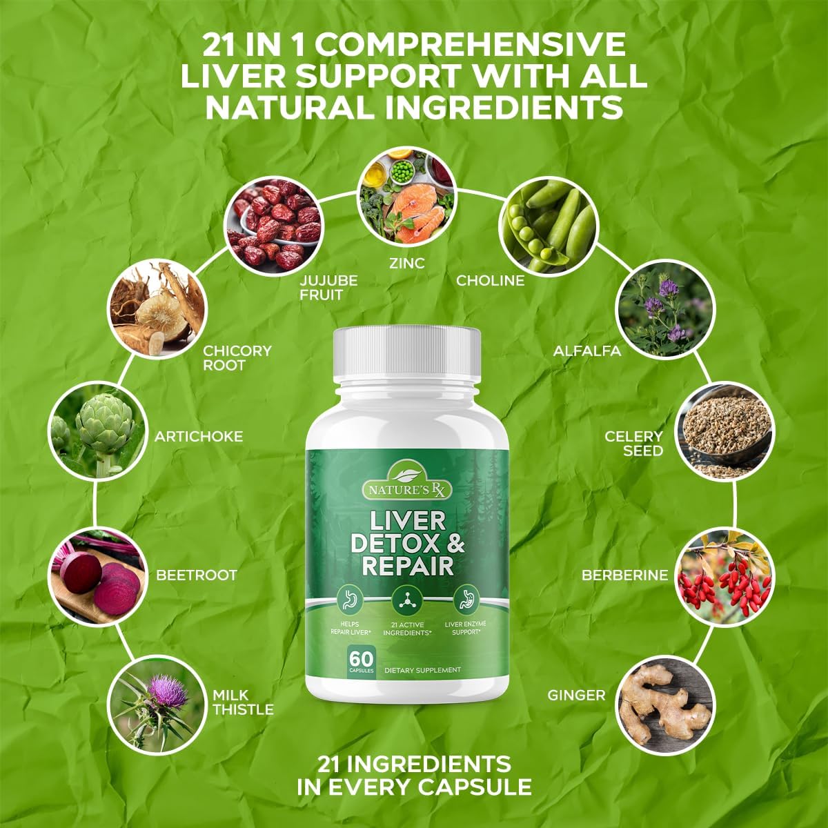 Liver Cleanse & Detox Supplement | Premium Formula with 21 Powerful Ingredients | Optimize Liver Function & Repair Enzymes | 60 Capsules, USA Made & 3rd Party Tested
