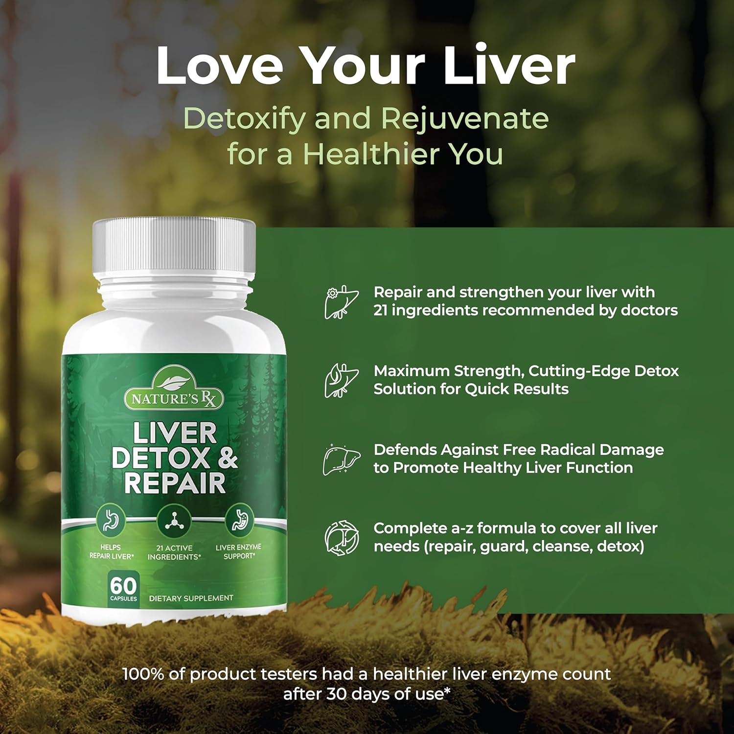 Liver Cleanse & Detox Supplement | Premium Formula with 21 Powerful Ingredients | Optimize Liver Function & Repair Enzymes | 60 Capsules, USA Made & 3rd Party Tested