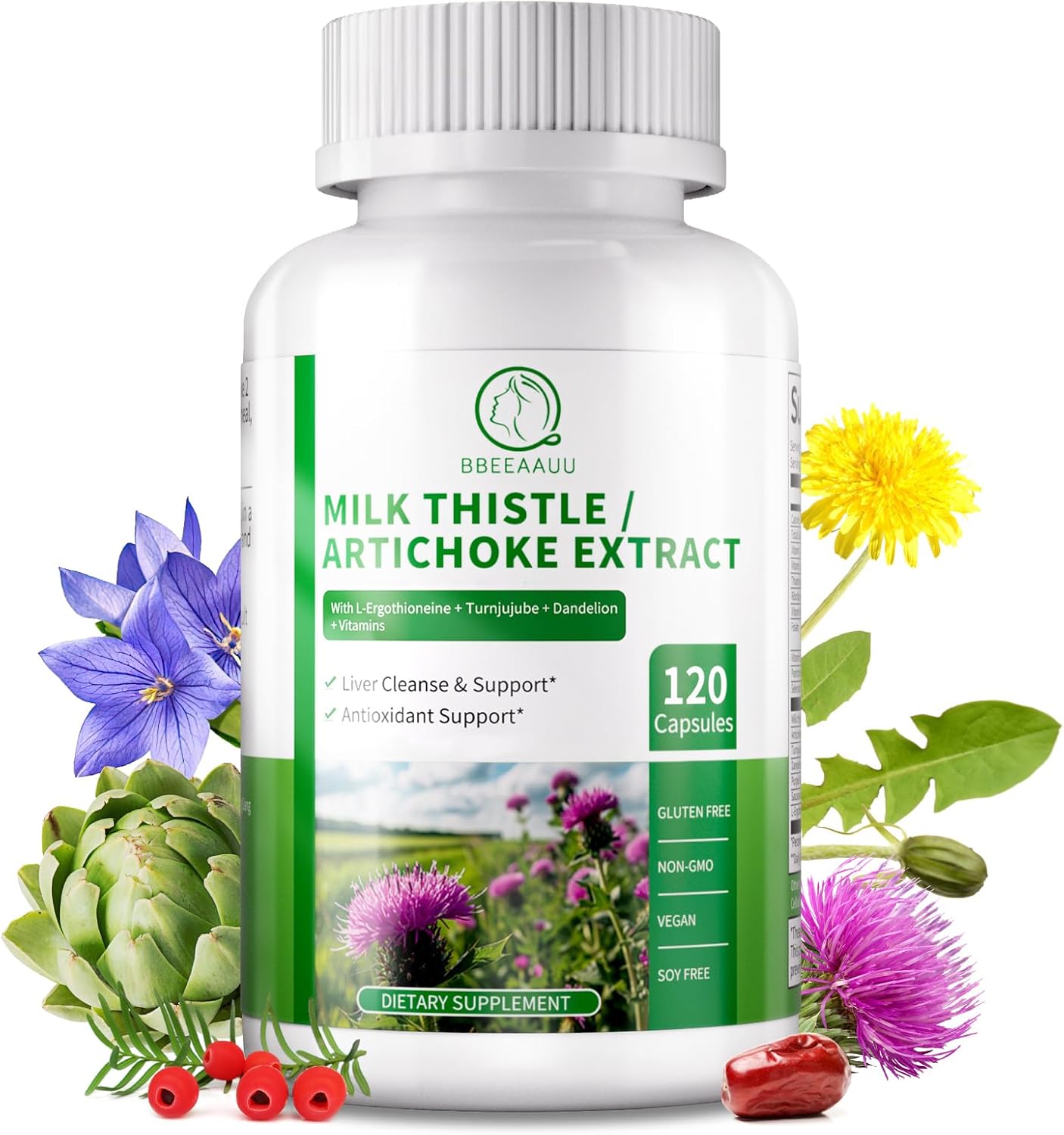 Liver Cleanse Detox Supplement with 16 Herbal Ingredients & Antioxidants - 120 Capsules
