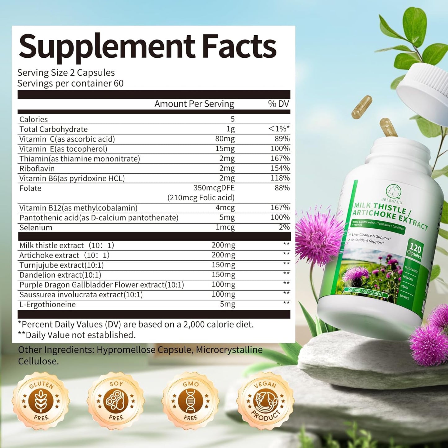 Liver Cleanse Detox Supplement with 16 Herbal Ingredients & Antioxidants - 120 Capsules