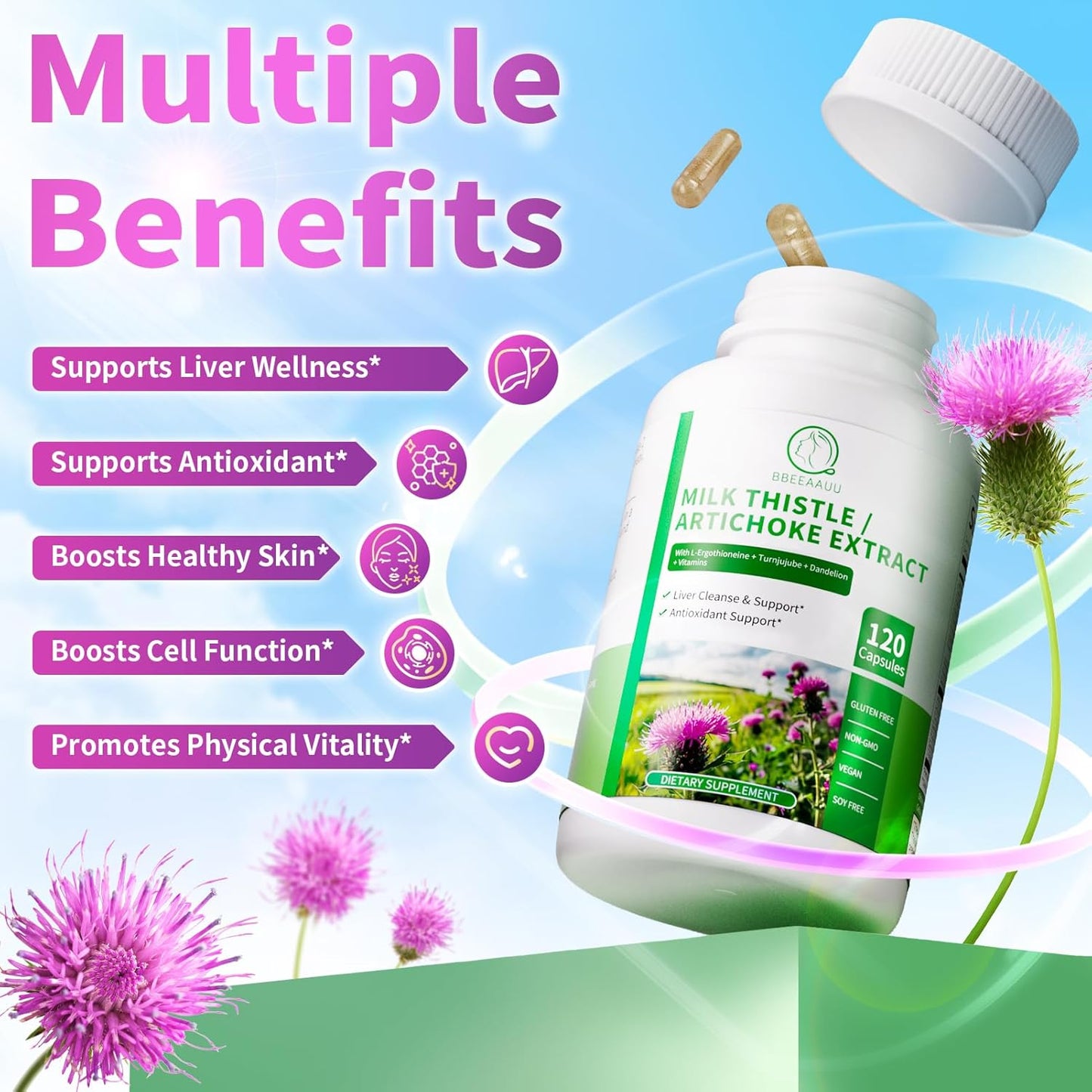 Liver Cleanse Detox Supplement with 16 Herbal Ingredients & Antioxidants - 120 Capsules