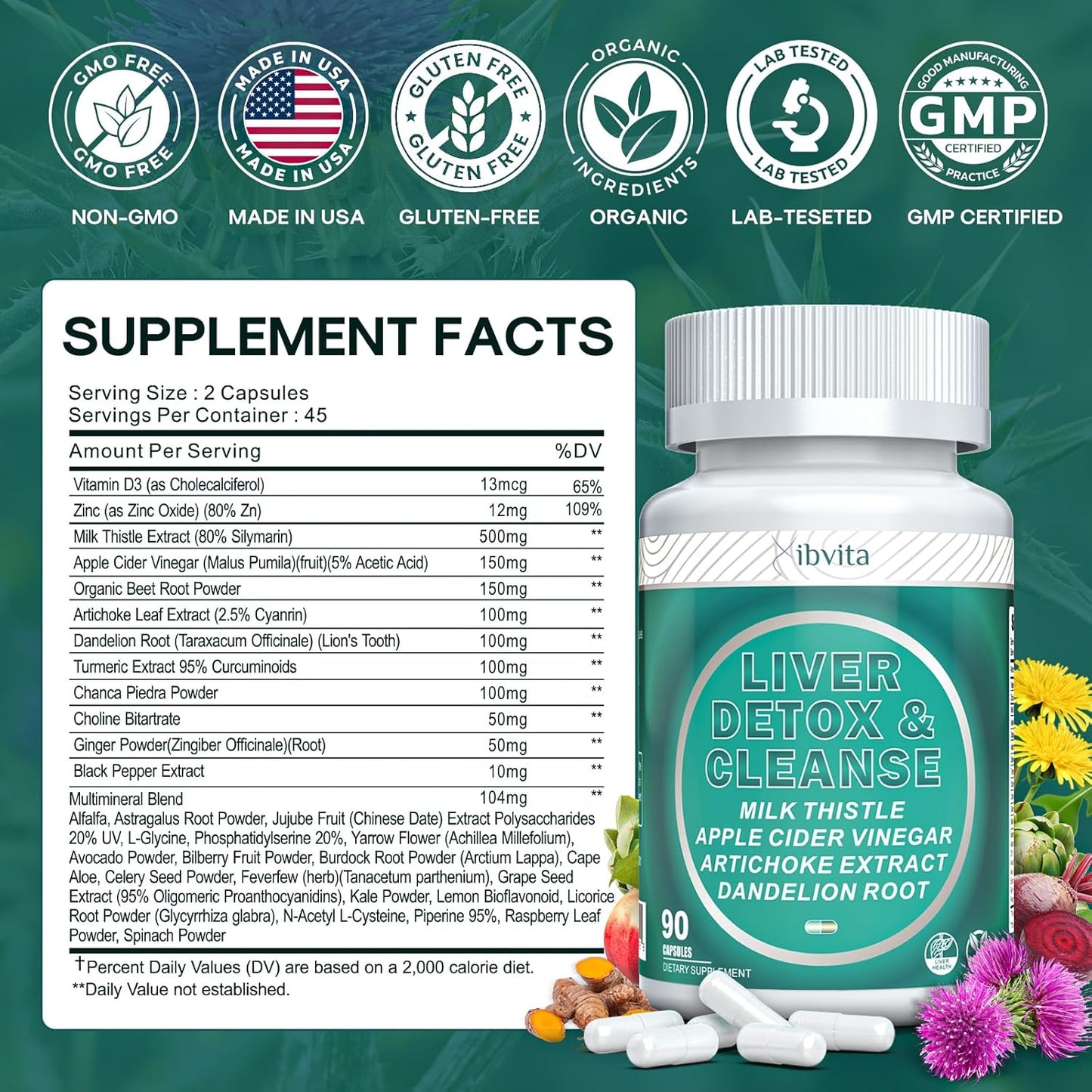 Liver Cleanse Detox Supplement with Silymarin Milk Thistle, Dandelion Root & Artichoke - Liver Health Support for Women & Men - 90 Capsules