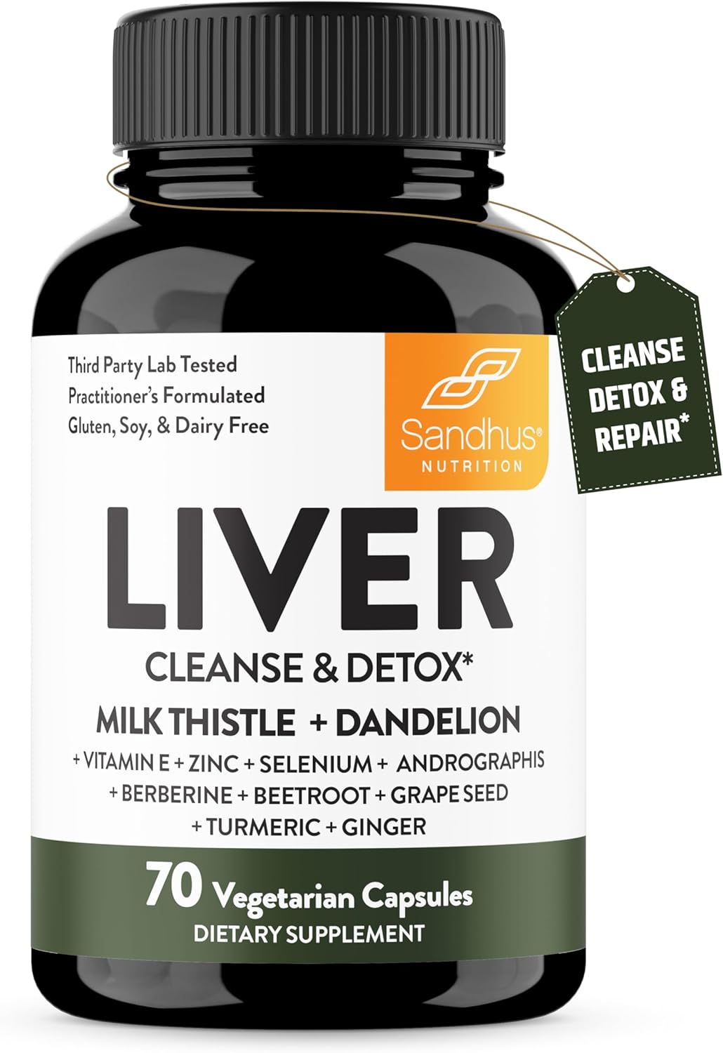 Liver Cleanse Detox Support Supplement for Fatty Liver Health - 70 Veg Capsules with Milk Thistle, Dandelion Root, and 9 Herbal Minerals - Men & Women