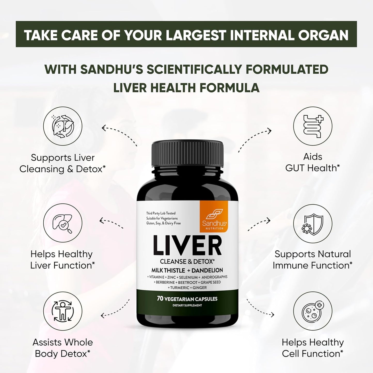 Liver Cleanse Detox Support Supplement for Fatty Liver Health - 70 Veg Capsules with Milk Thistle, Dandelion Root, and 9 Herbal Minerals - Men & Women