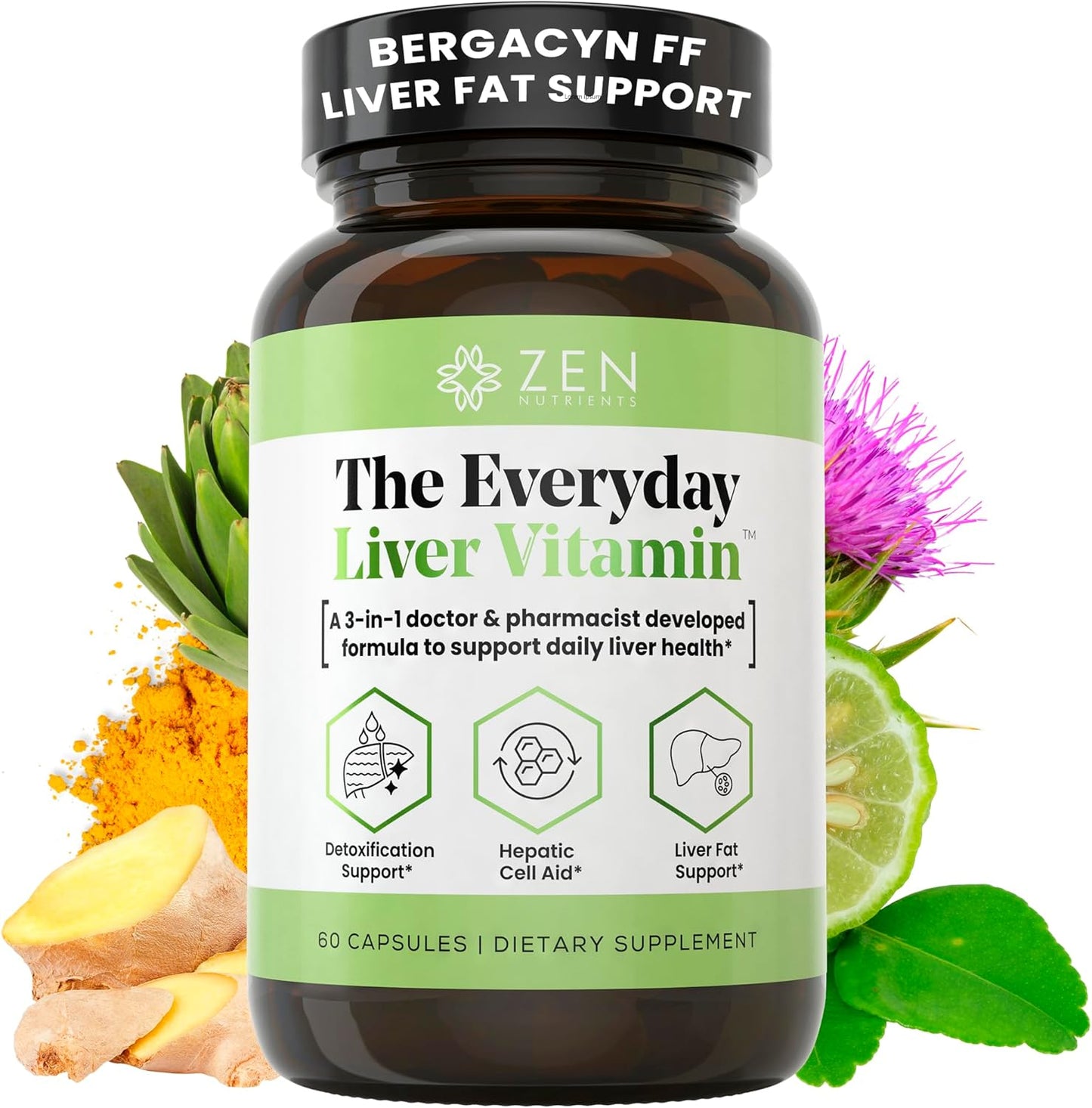 Liver Cleanse & Detox Support Supplement with Organic Ingredients - Zen Nutrients Liver Vitamin for Everyday Liver Health & Repair - Fatty Liver Detox Formula with Bergacyn FF, Milk Thistle, Dandelion Root & Artichoke Extract