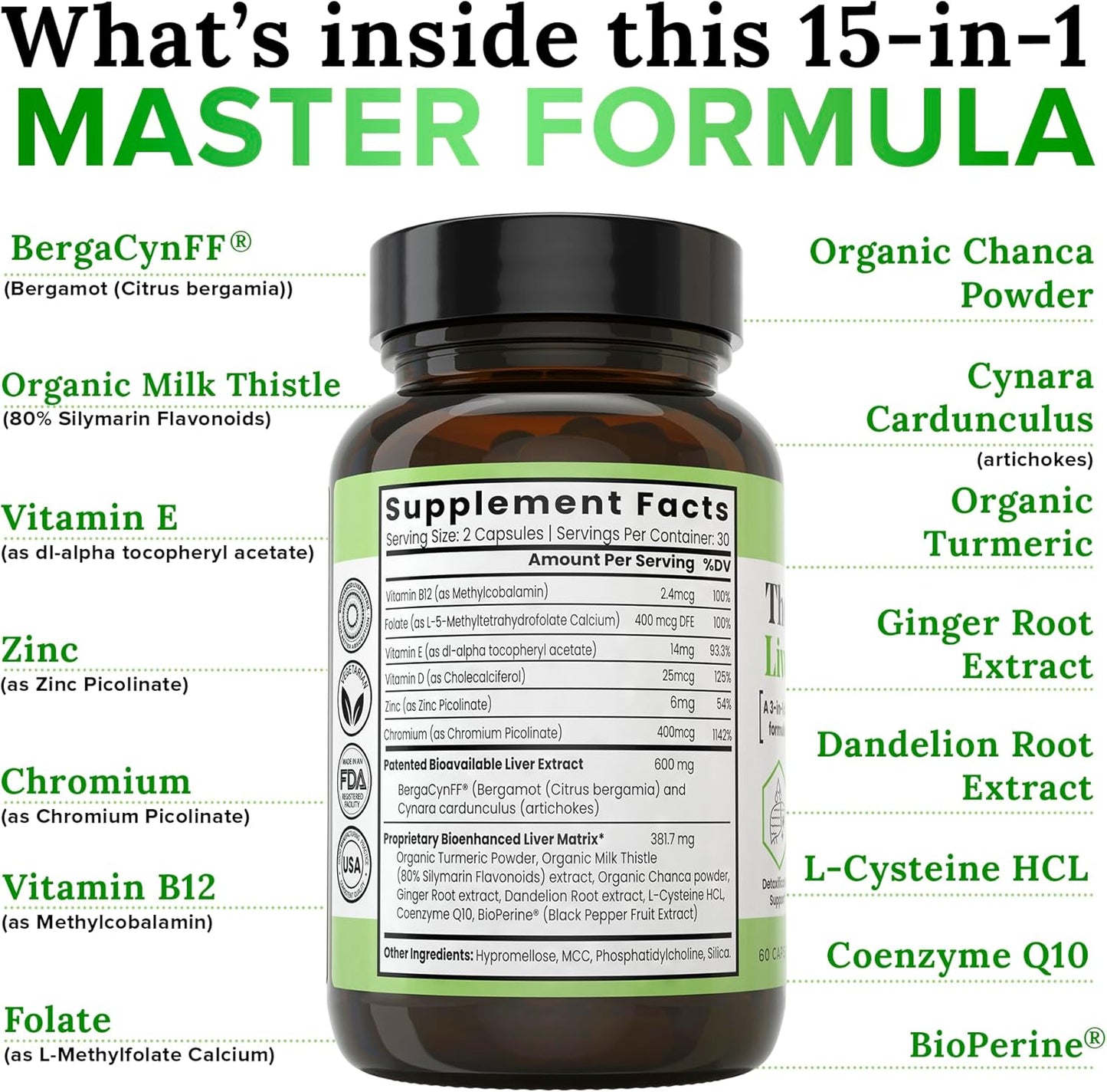 Liver Cleanse & Detox Support Supplement with Organic Ingredients - Zen Nutrients Liver Vitamin for Everyday Liver Health & Repair - Fatty Liver Detox Formula with Bergacyn FF, Milk Thistle, Dandelion Root & Artichoke Extract